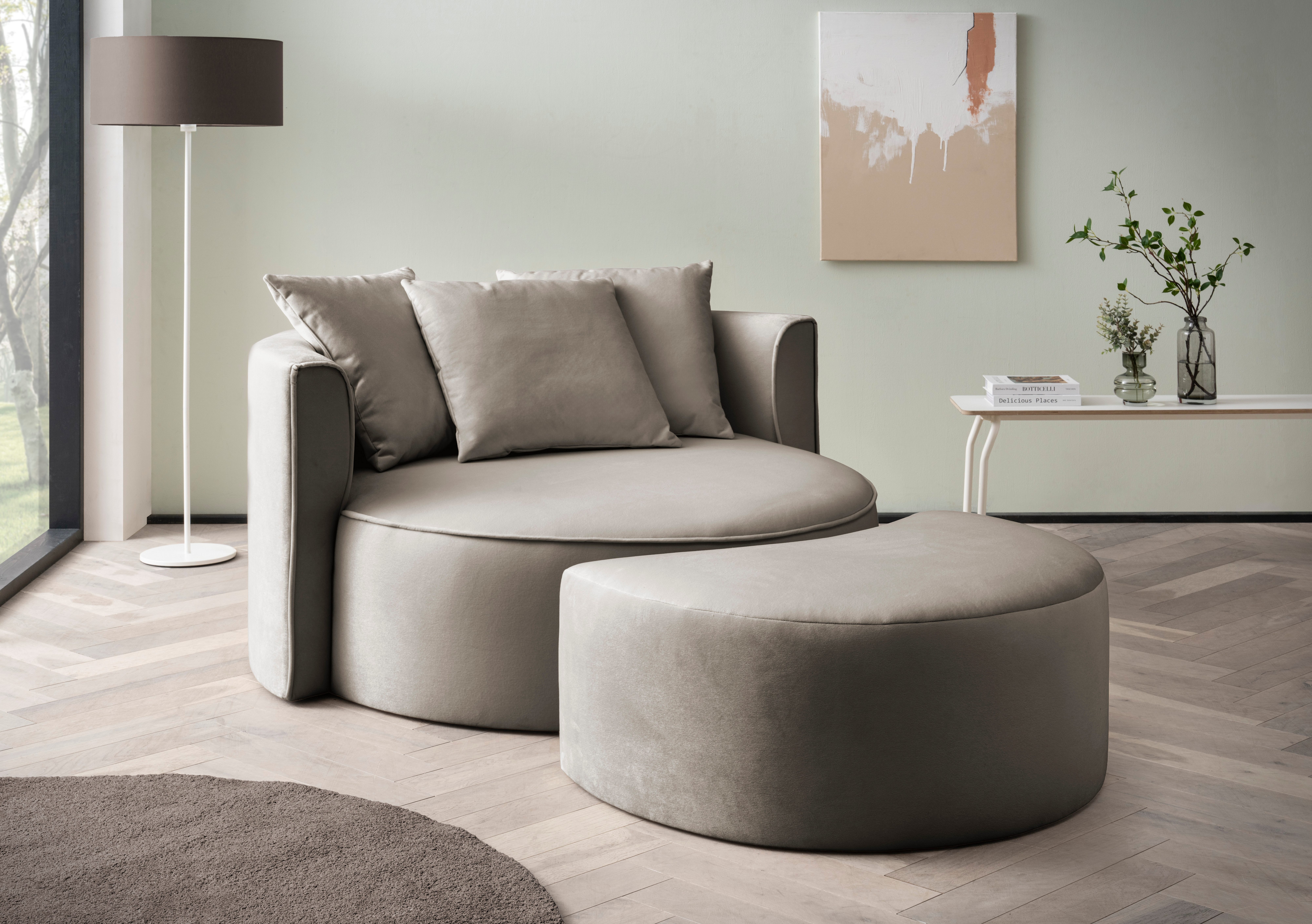 LeGer Home by Lena Gercke XXL-Sessel ISALIE, Rundsessel mit Hocker, Lesesessel, Loveseat, Big-Sessel (Set), trendige Stoffe, 3 Zierkissen, große Sitzfläche, Cord, Samt, Bouclé