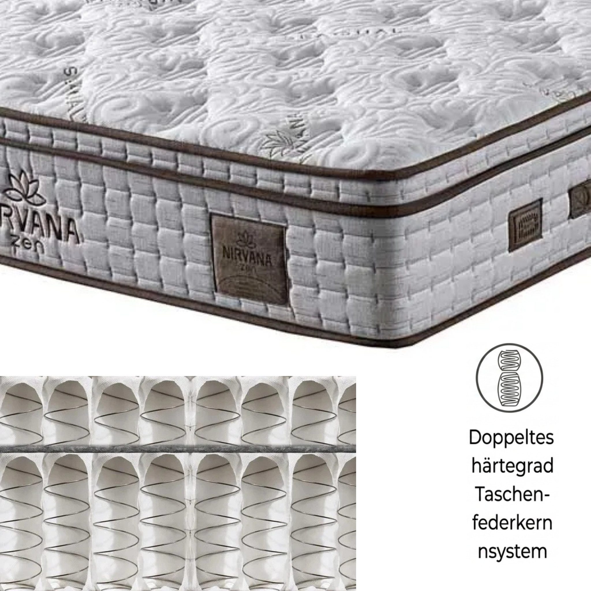 gowoll Boxspringbett 180x200 mit Bettkasten und Taschenfederkernmatratze inkl. Kopfteil (Nirvana Prime), inklusive Kopfteil Gepolstert, Seaqual-Stoff und Hypersoft Matratze