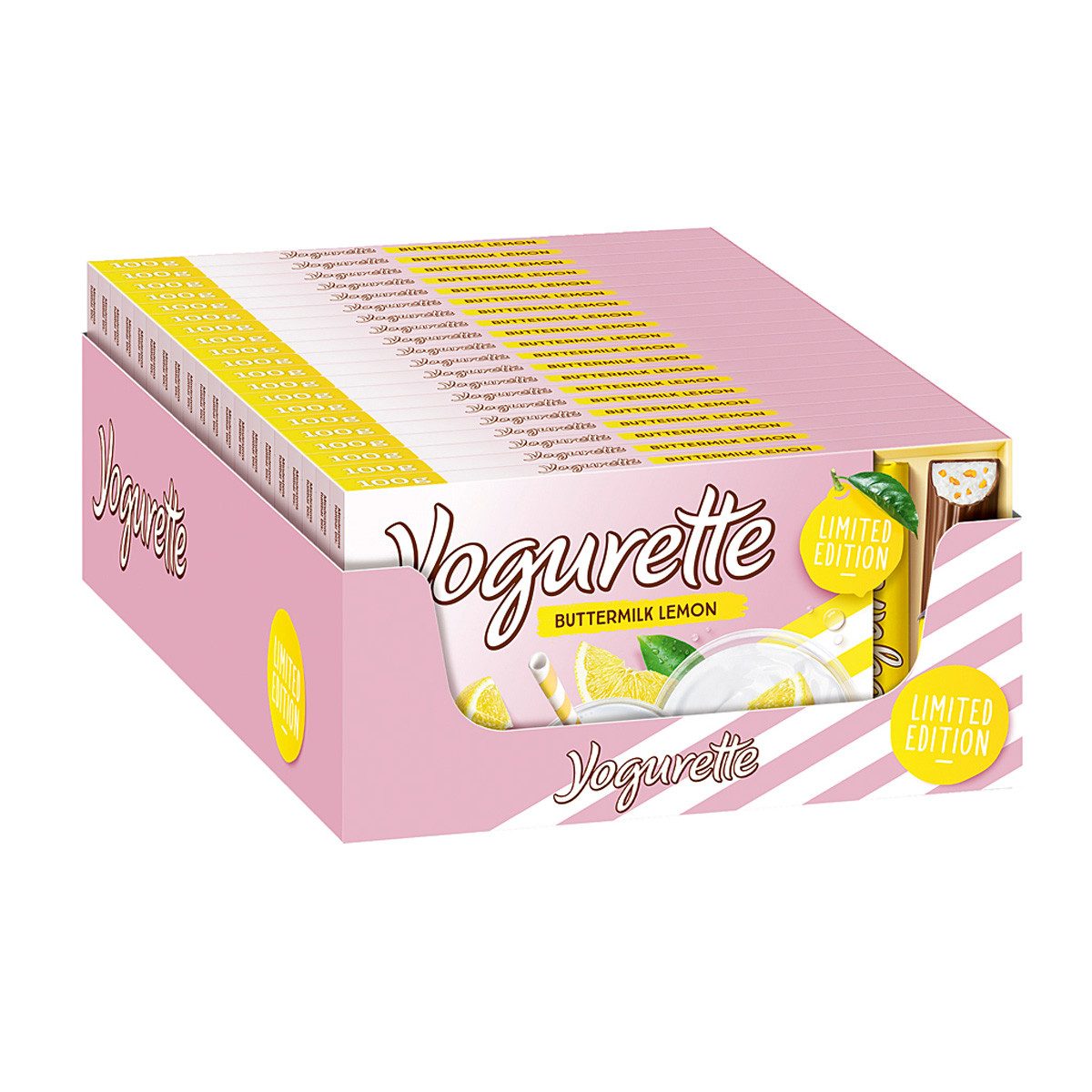Yogorette Schokolade, Yogurette Buttermilch Lemon Limited Edition 8 Sommer Riegel 100g