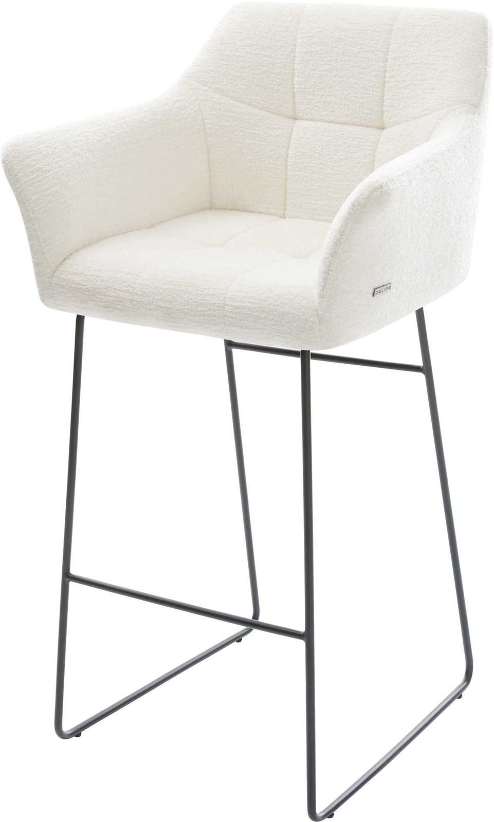 DELIFE Barhocker Yulo-Flex, Kufengestell Metall Schwarz Bouclé Soft Beige
