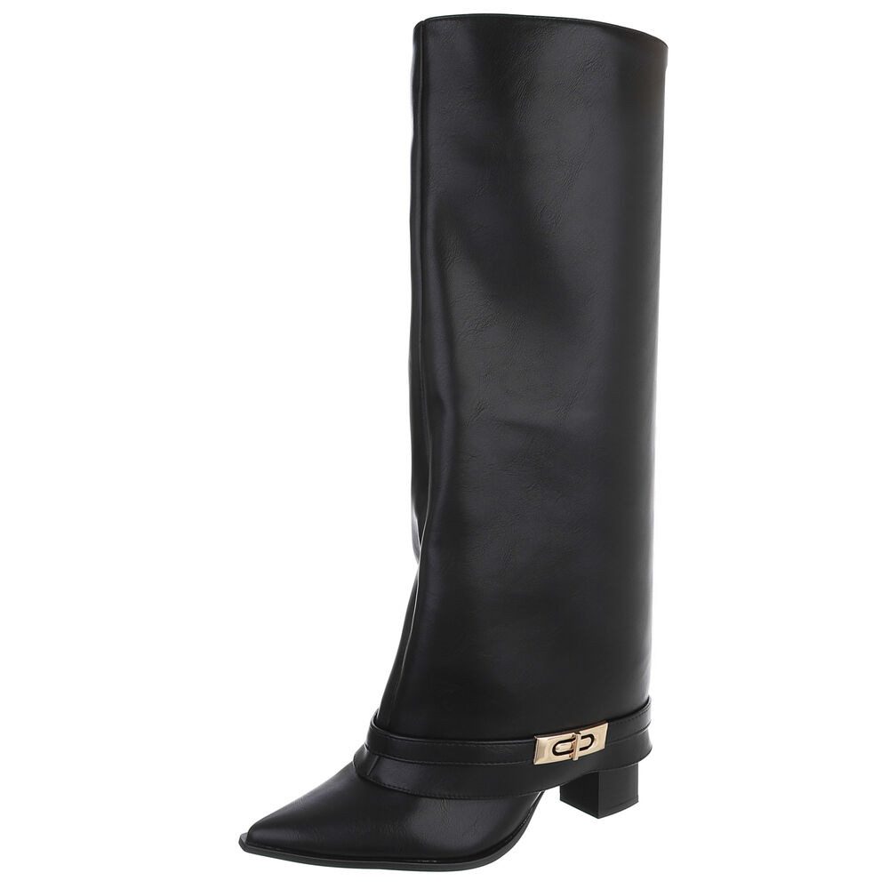 Ital-Design Damen Kniehochstiefel mit Blockabsatz und Detail High-Heel-Stiefel (92268817) Blockabsatz Stiefel in Schwarz