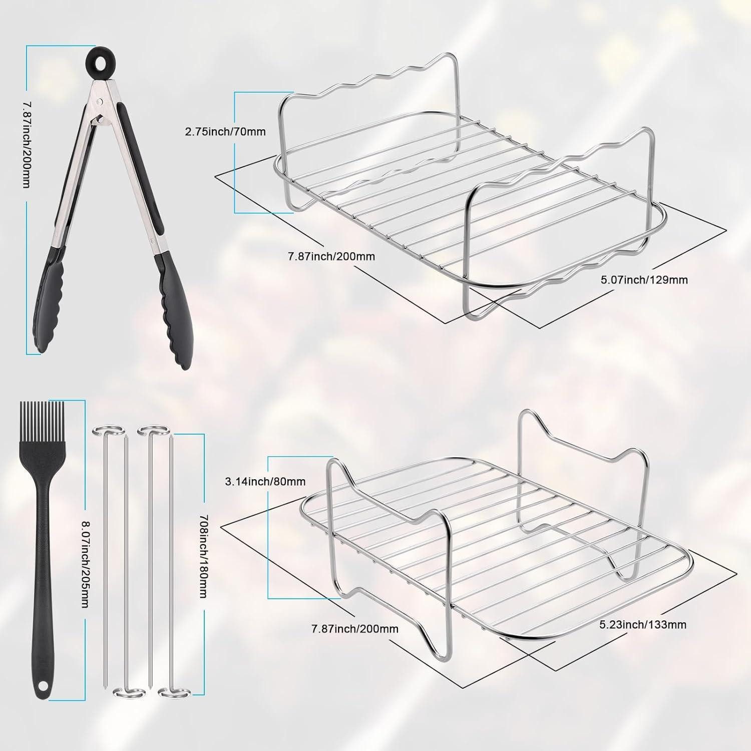 LuxusKollektion Airfryer-Grillrost Heißluftfritteuse Grillrost Set mit Grillstäbchen, Ölbürste und