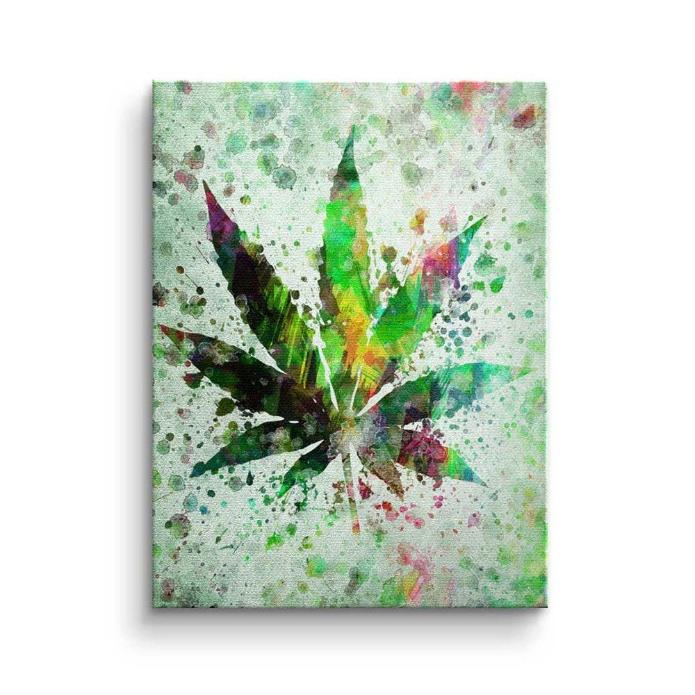 DOTCOMCANVAS® Leinwandbild, Premium Leinwandbild Rahmen - Pop - silberner Art Mindset Motiva Painting - Cannabis 