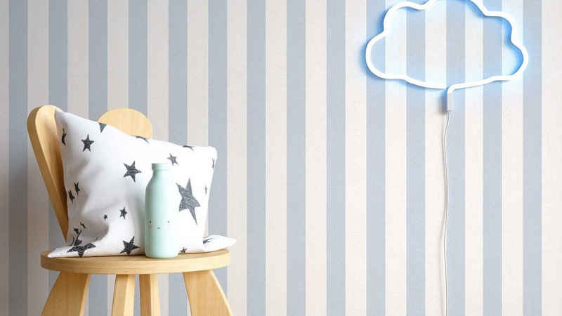 Newroom Papiertapete, Blau Kindertapete Kinder Streifen - Babytapete Babyzimmer Weiß Linien für Büro Diele/Flur Schlafen