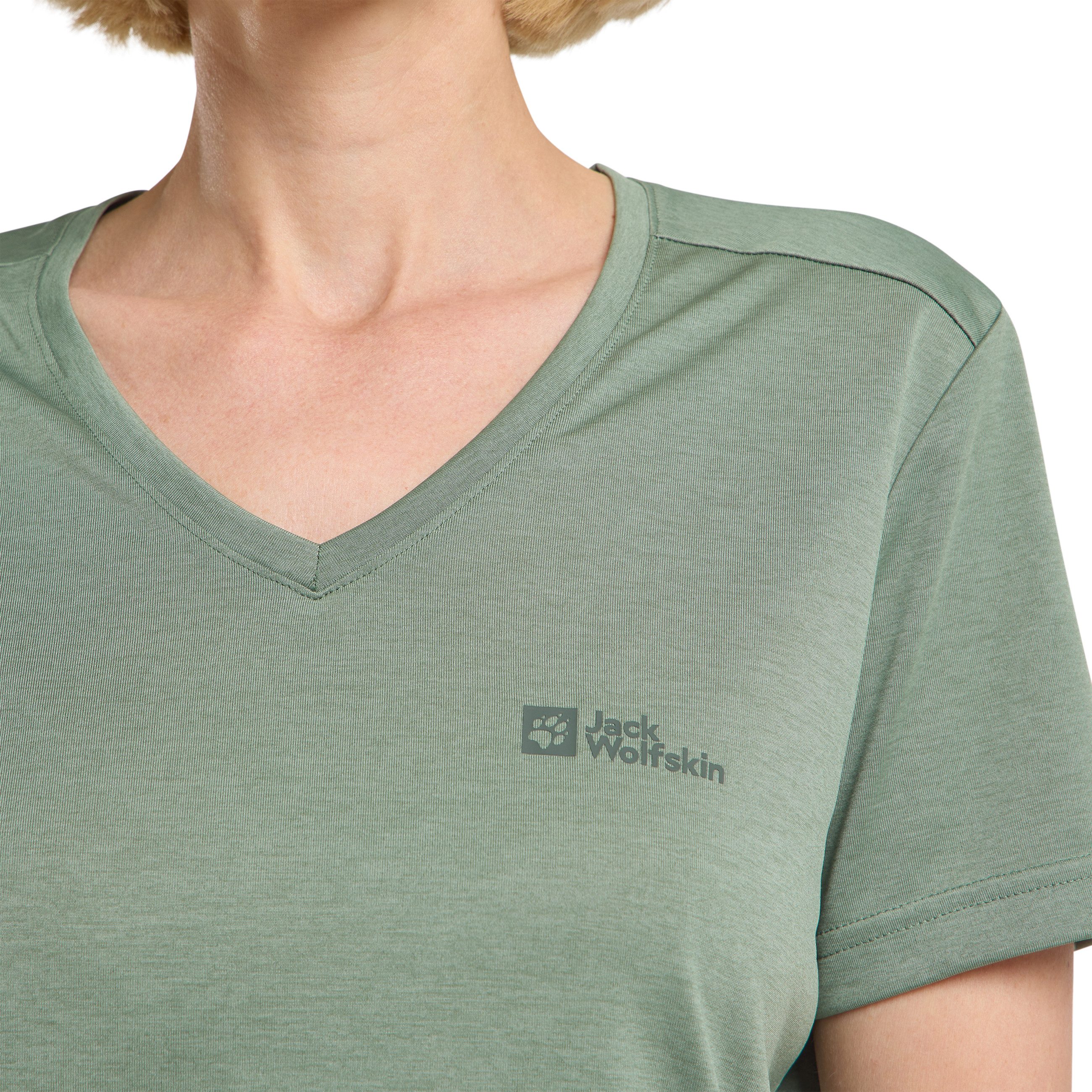 Jack Wolfskin T-Shirt 0 mit V-Ausschnitt, Kurzarm, aus Polyester, normale Passform