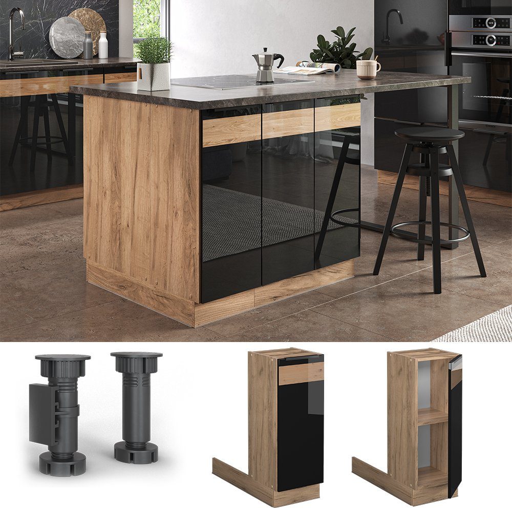 Vicco Unterschrank Fame-Line, Schwarz Hochglanz/Goldkraft Eiche, günstig online kaufen