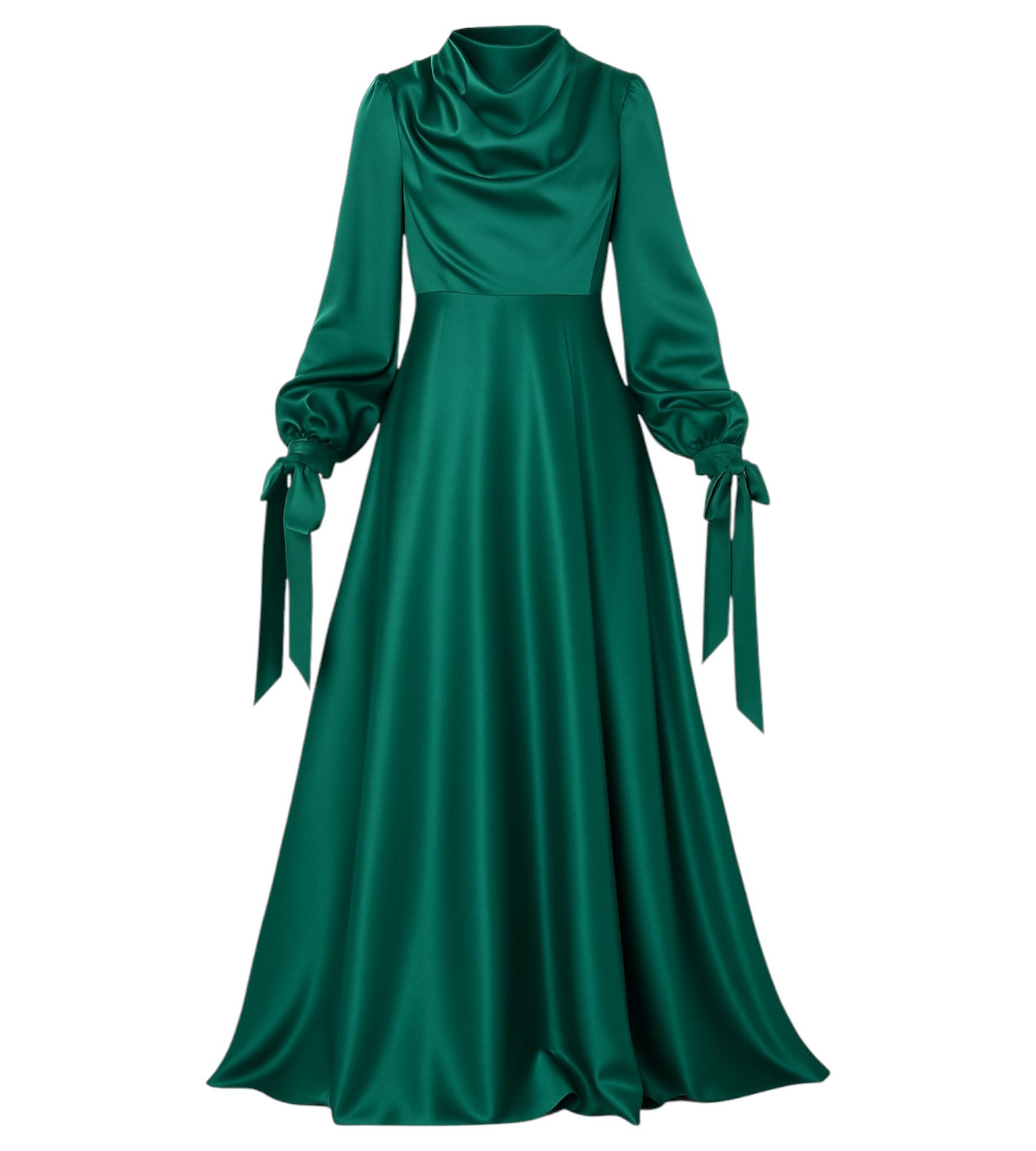 fashionshowcase Abendkleid Damen Maxikleid Satinkleid langarm Modest Fashion