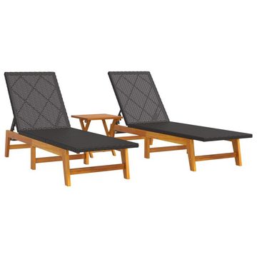 vidaXL Wellnessliege 3-tlg Garten-Lounge-Set Polyrattan Massivholz Akazie