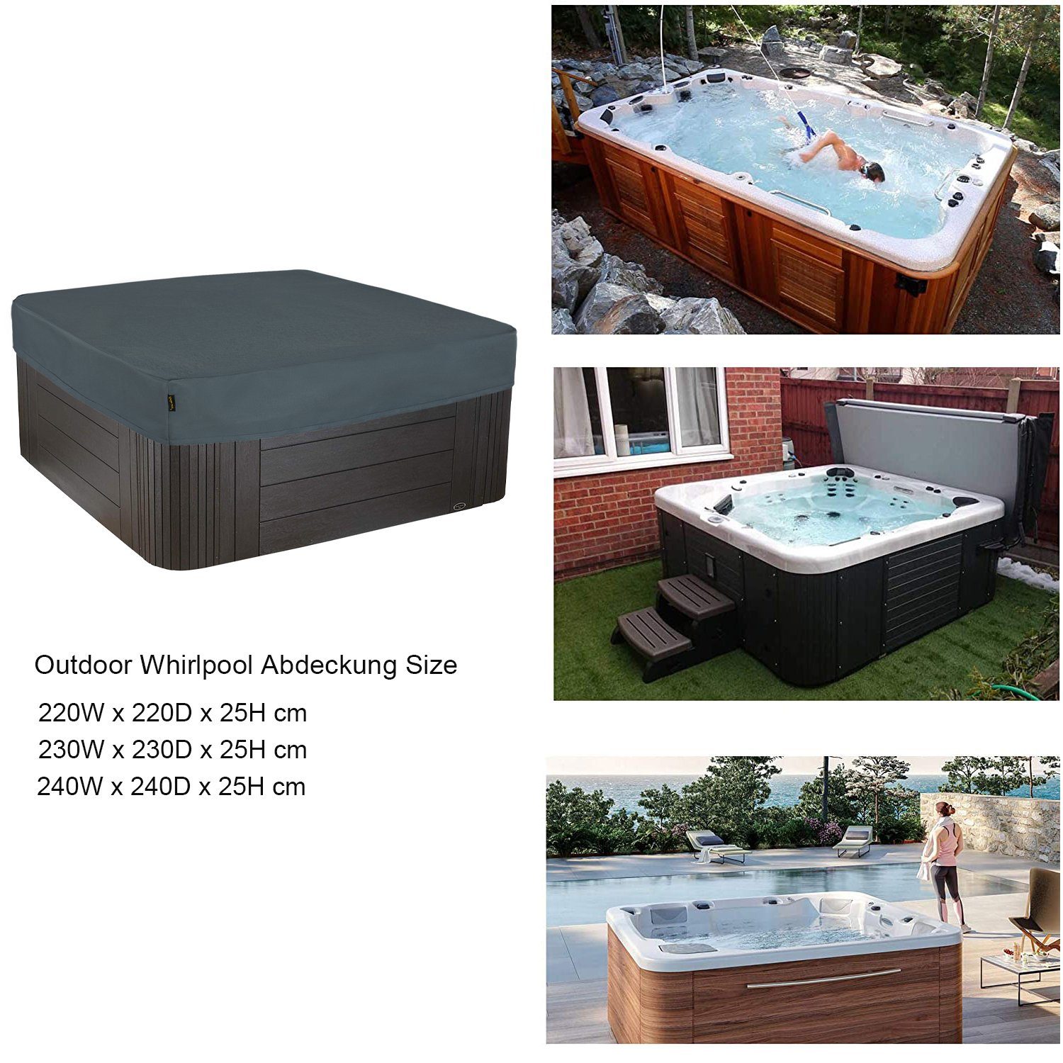 Hentex aufblasbare Whirlpoolabdeckung Rechteckige Allwetter Garten Whirlpool Abdeckung