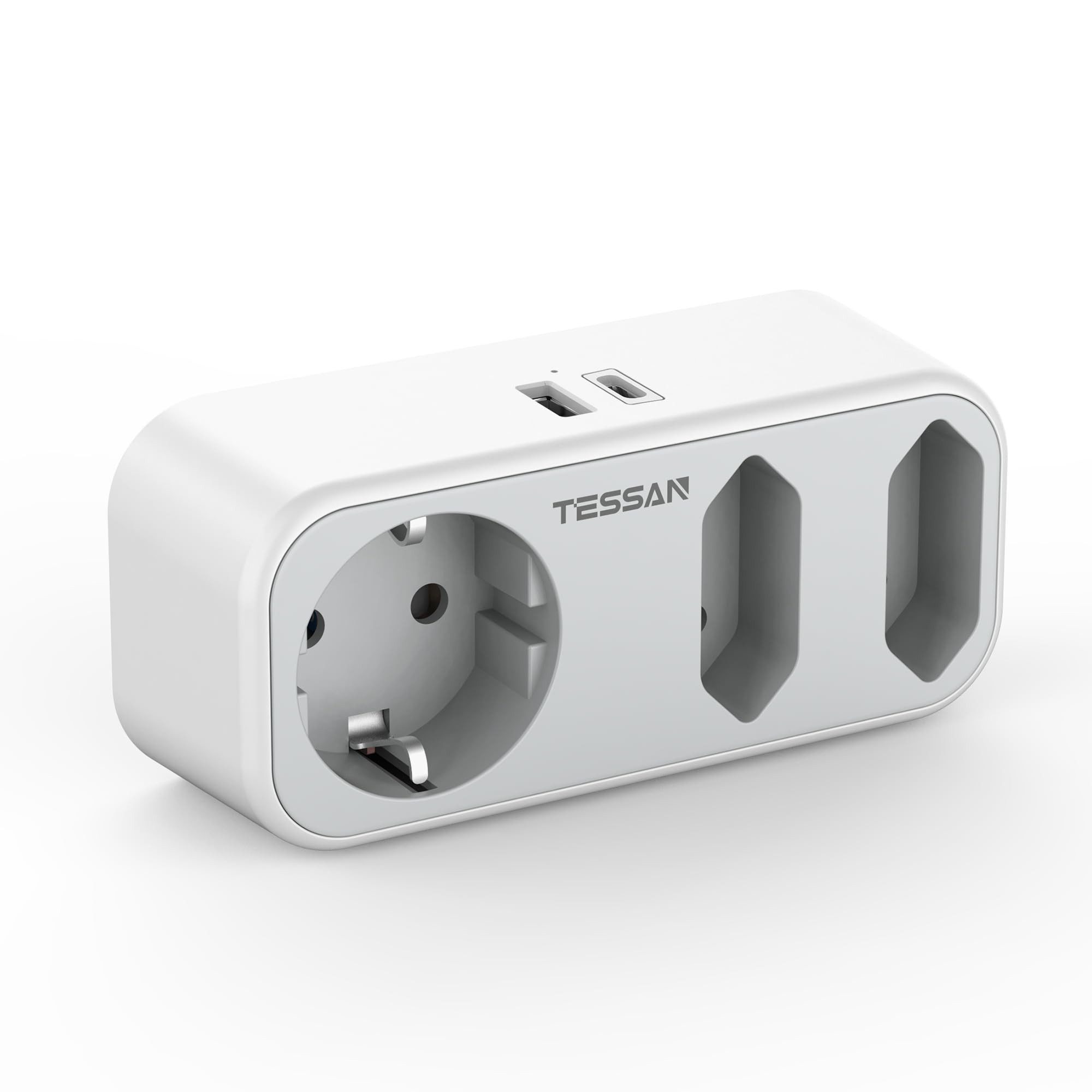 TESSAN 3fach Steckdosenadapter 3600W, Doppelstecker für Steckdose mit 2 USB Mehrfachsteckdose 3-fach (5 in 1 Mehrfachstecker, 2 USB Anschlüsse, Mehrfachstecker mit USB)