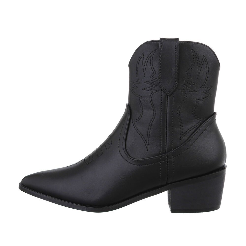 Ital-Design Damen Cowboyboots Western Westernstiefelette Blockabsatz Western- & Bikerboots in Schwarz