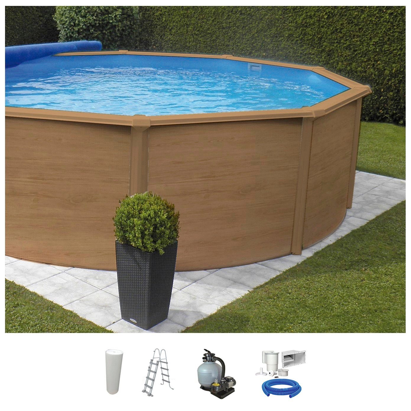 Rundpool Wood Design, inkl. Sicherheitsleiter und Zubehör