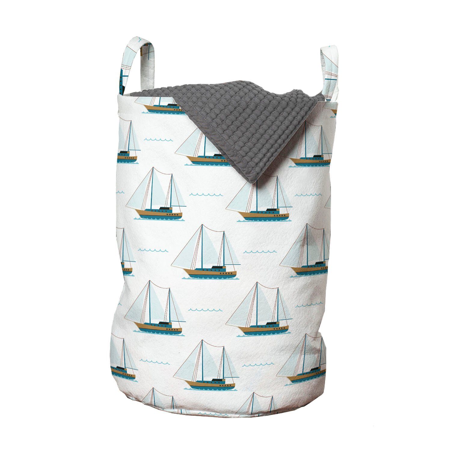 Wäschesäckchen für Waschsalons, Wäschekorb Griffen Nautische Segelboot mit Motive Kordelzugverschluss Segel Abakuhaus