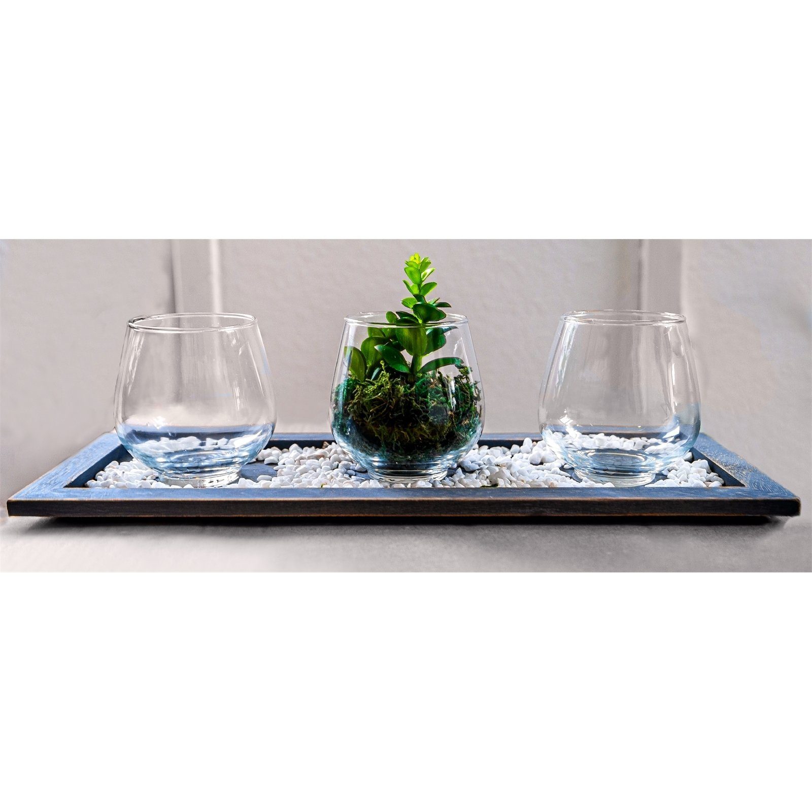 HTI-Line Dekoration inkl. 4-teilig Viola, Tischdekoration, Wood Teelichthalter, Dekotablett Deko-Tablett