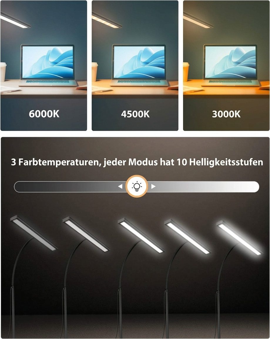 iFalarila LED Schreibtischlampe LED-Klemmleuchte 10 W, dimmbar, 160 LEDs, 3 Lichtfarben, USB, LED fest integriert, Neutralweiß, Kaltweiß, Warmweiß, 160 LEDs, 10 – Bild 5 von 5