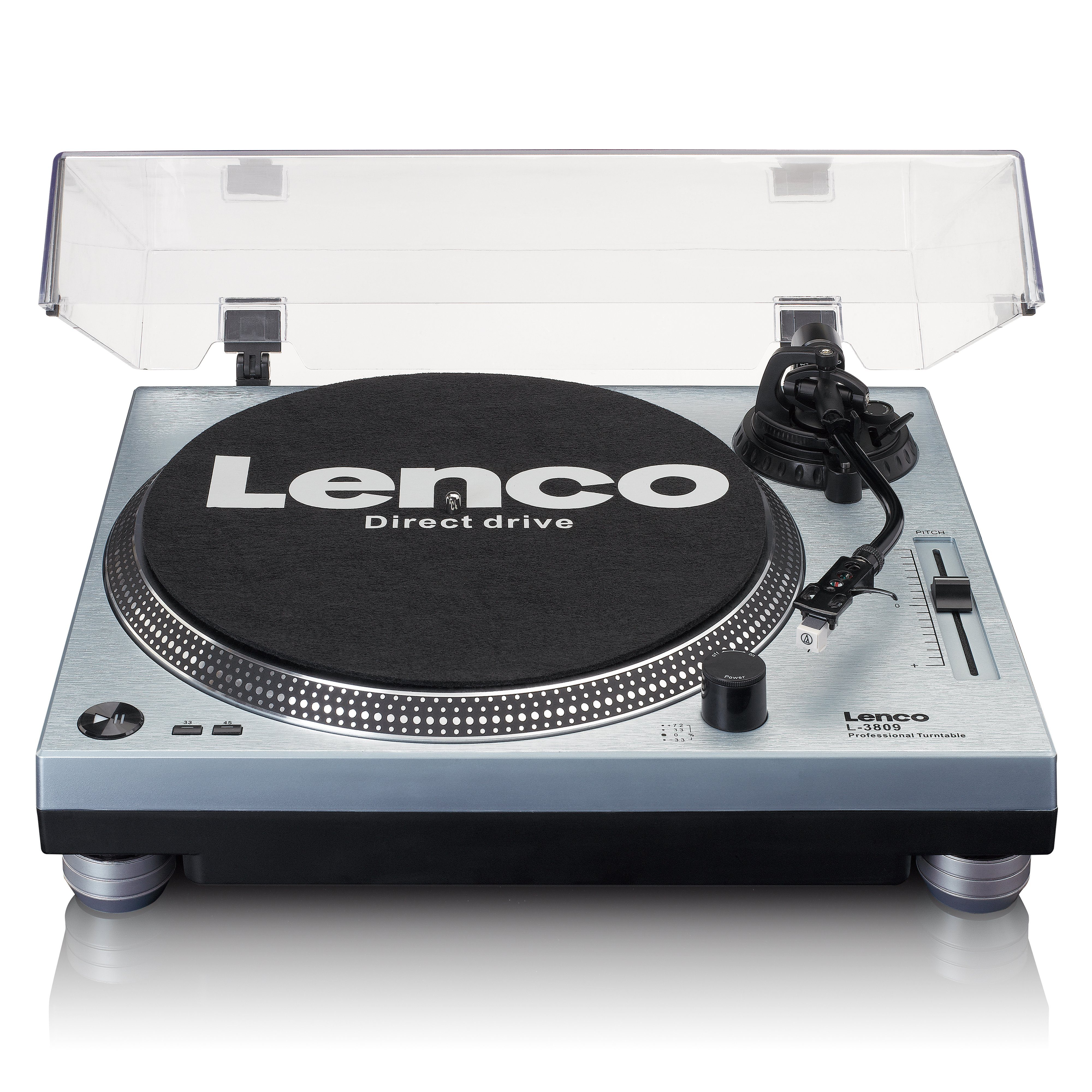 Lenco L-3809ME Plattenspieler (Direktantrieb, USB/PC-Encoding, Pitch Control & Phono-Vorverstärker inkl. Staubschutz)