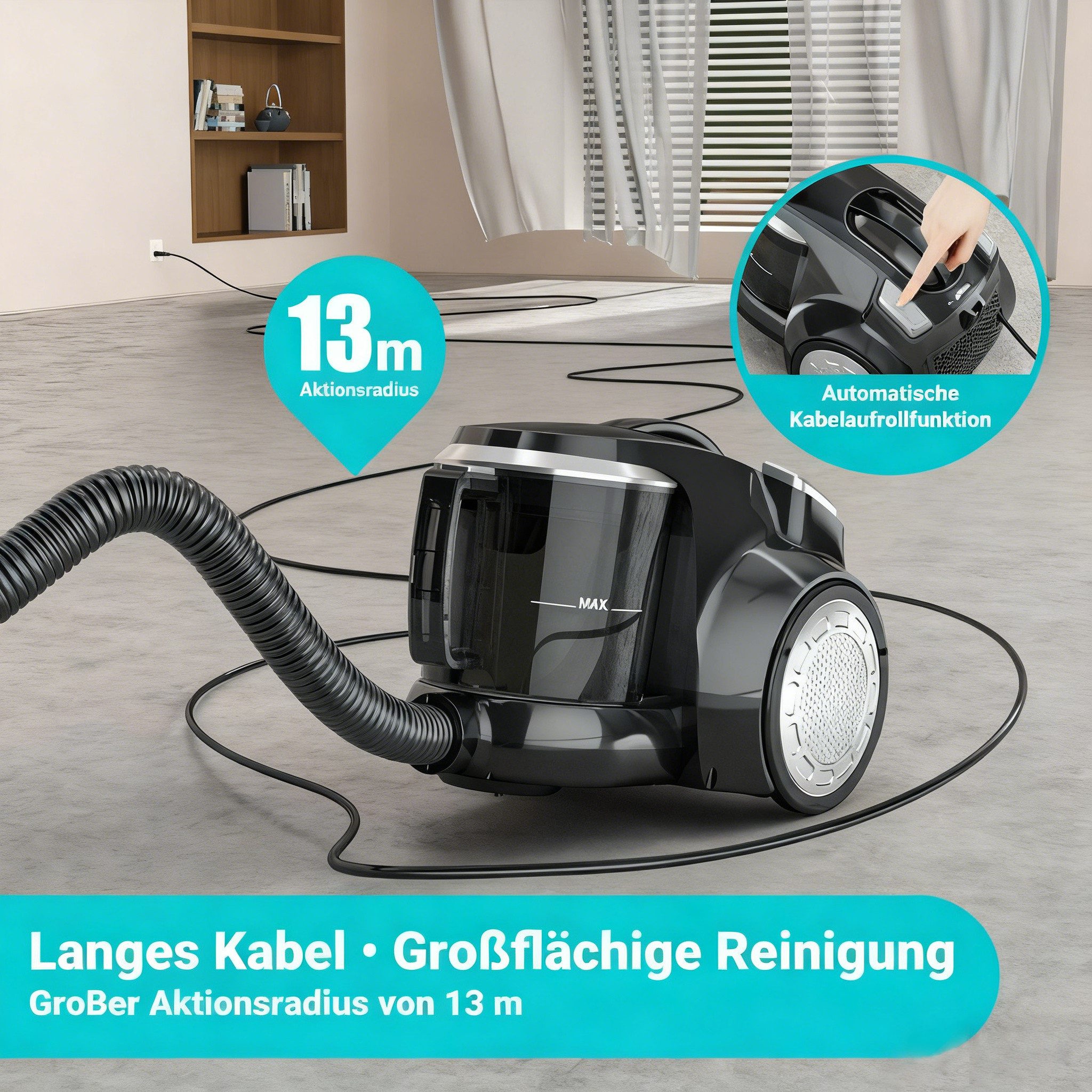 wohnTRAUM24 Bodenstaubsauger Staubsauger mit Beutel,Bodenstaubsauger, kompakt, 1200 W, beutellos, Leicht und tragbar,Starke Saugkraft,Betriebsgeräusch unter 70 Dezibel