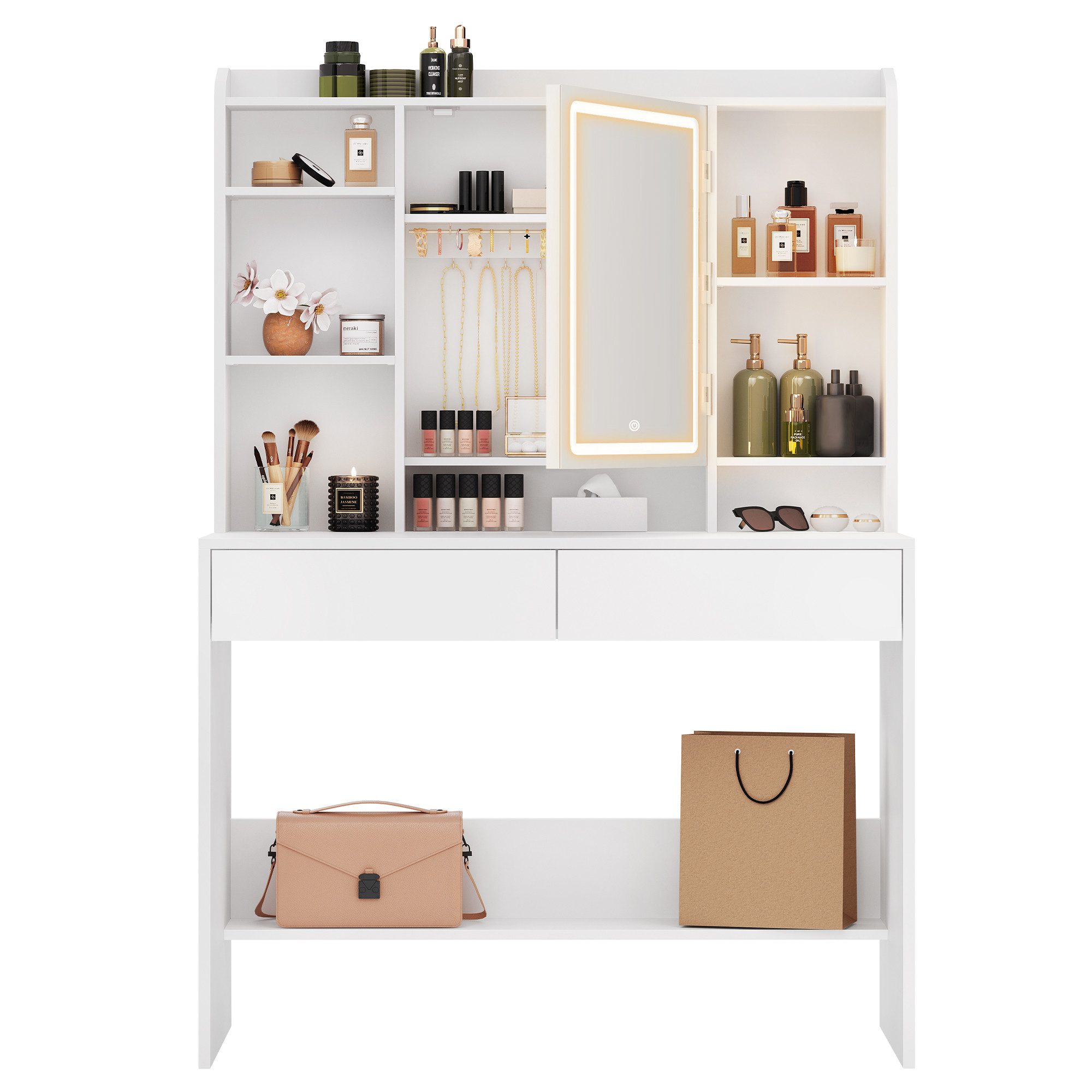 VASAGLE Schminktisch mit LED-Beleuchtung, 3 Farben mit Einstellbarer Hellig günstig online kaufen