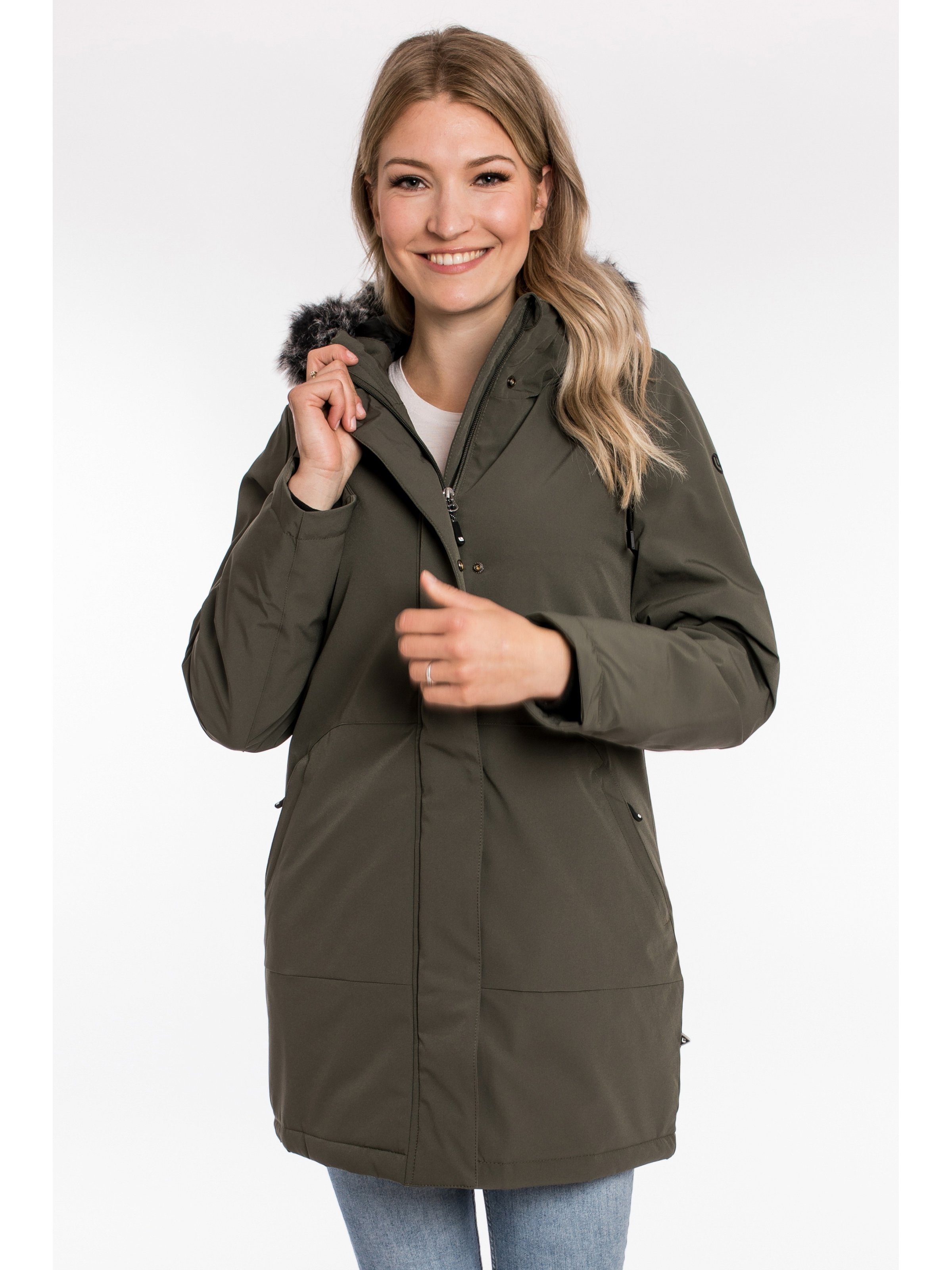 DEPROC Active Parka DIAMOND PEAK Women mit abnehmbarem Kunstfellbesatz stone