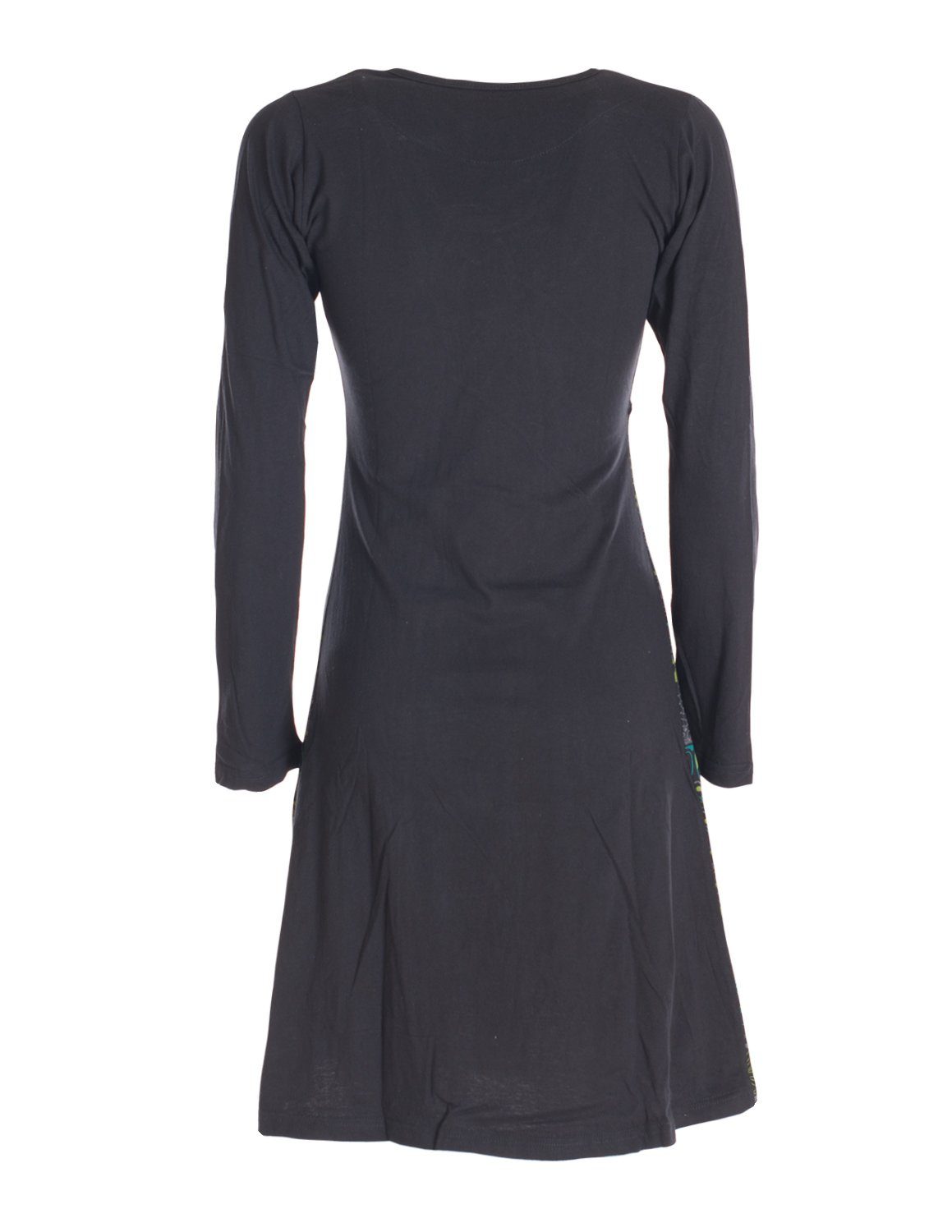 Vishes Jerseykleid Rundhals Damen Ethno, Langarm Baumwollkleid Kleid Mandala Elfen Hippie, Blumenkleid Style schwarz