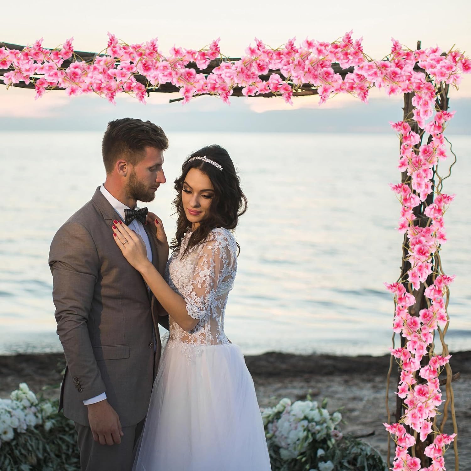 Kunstranke Künstliche Blumne Kirschblüten Girlande 180cm Blumengirlande Blumen Hangend Vine Seidenblumen Girlande Deko, Diwzbyn, für Garten Hochzeit Party Wandd – Bild 2 von 5