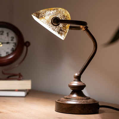 etc-shop Schreibtischlampe, Leuchtmittel inklusive, Warmweiß, Bankerlampe Tischlampe Schreibtischleuchte rost gold Leselampe LED