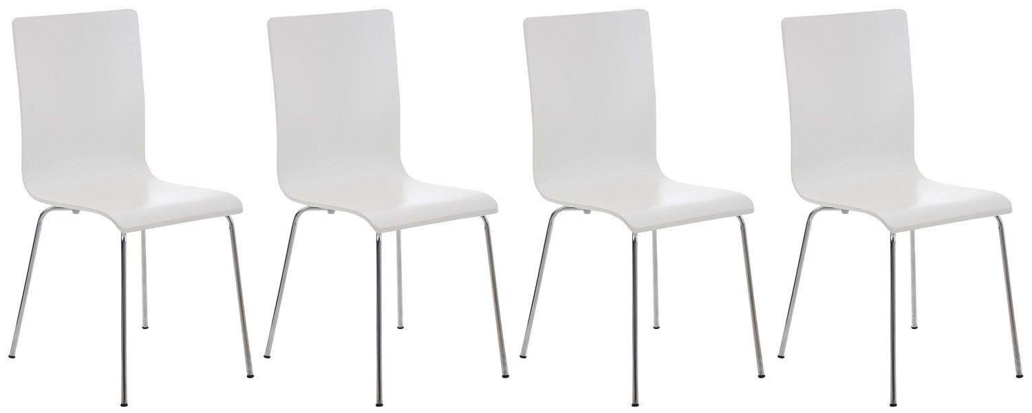 TPFLiving Besucherstuhl Peppo mit ergonomisch geformter Sitzfläche - Konferenzstuhl (Besprechungsstuhl - Warteraumstuhl - Messestuhl, 4 St), Gestell: Metall chrom - Sitzfläche: Holz weiß