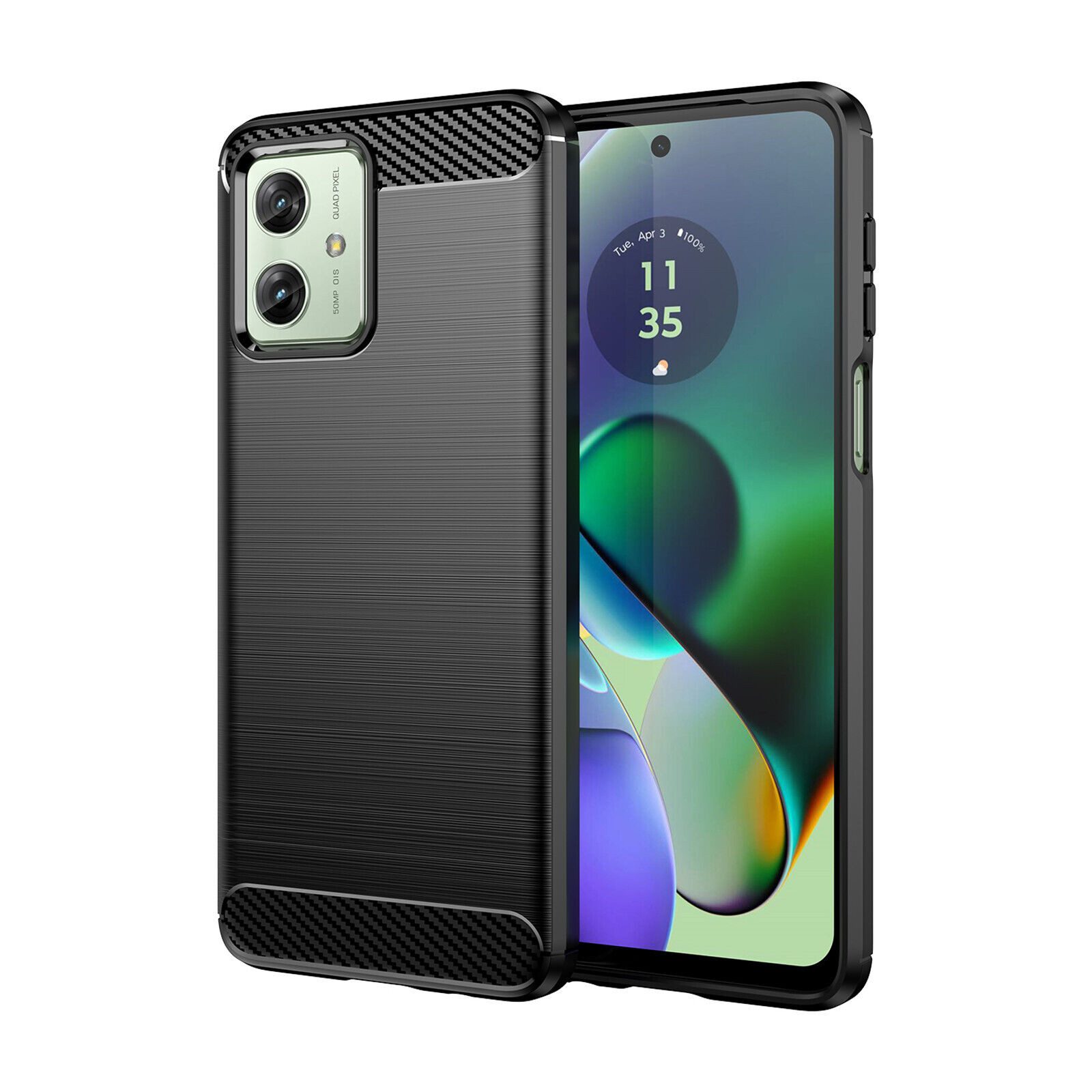 betterfon Handyhülle Carbon Hülle für Motorola Moto G54 Backcover TPU Silikon Schwarz, Carbon-Look – stoßfestes Case mit Air-Cushion & Metall-Optik