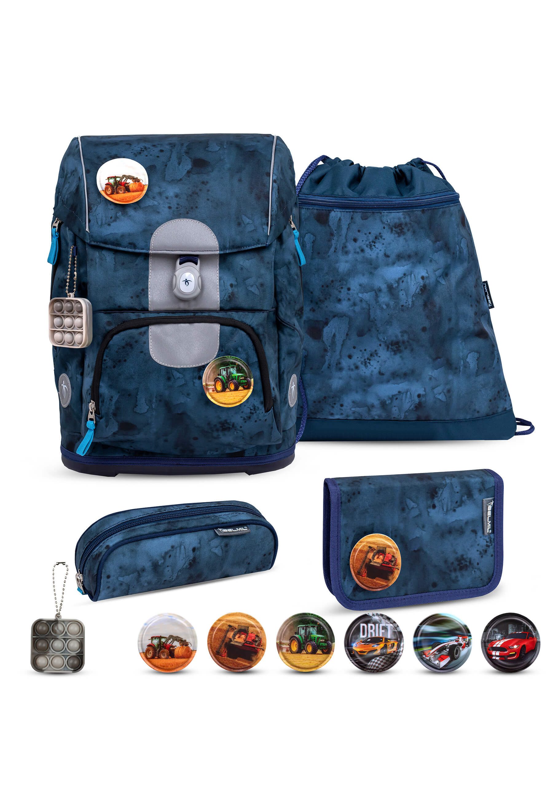 Belmil Schulranzen Motion aus recyceltem Material,Brustgurt,Patches