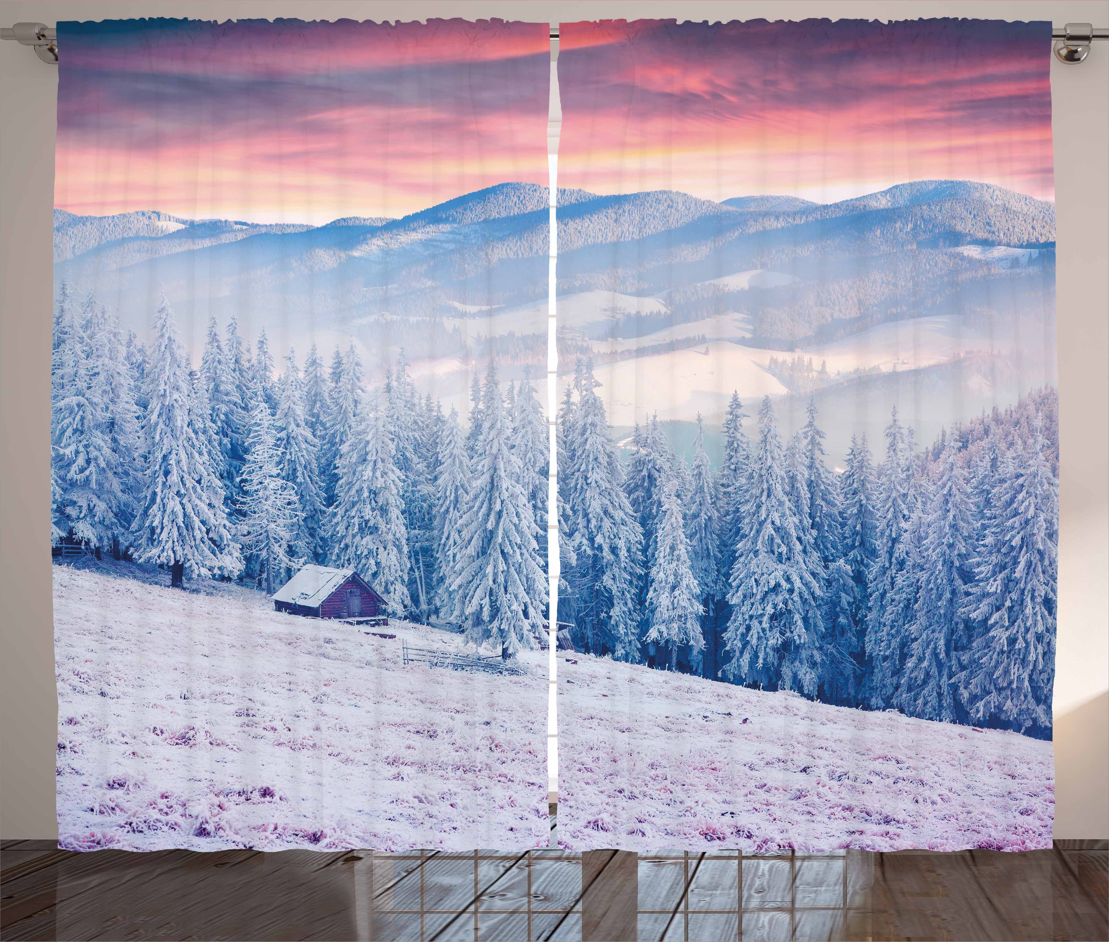 Gardine Schlafzimmer Kräuselband Vorhang mit Schlaufen und Haken, Abakuhaus, Winter Ruhe Scenic Land