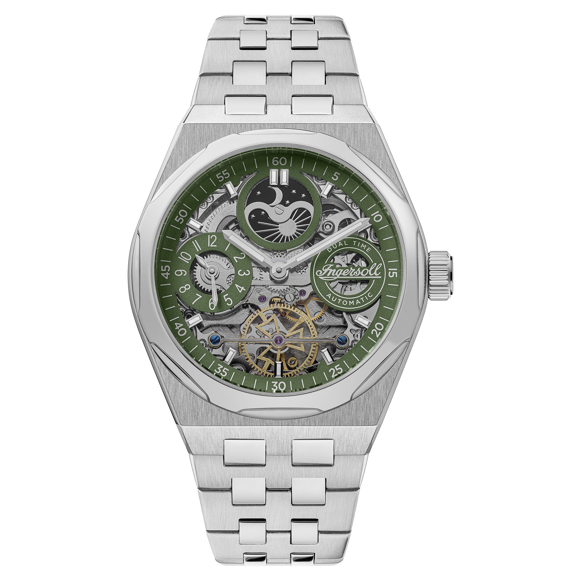 Ingersoll Automatikuhr The Broadway Dual Time Automatikuhr Edelstahl 43, Skelettiertes Zifferblatt