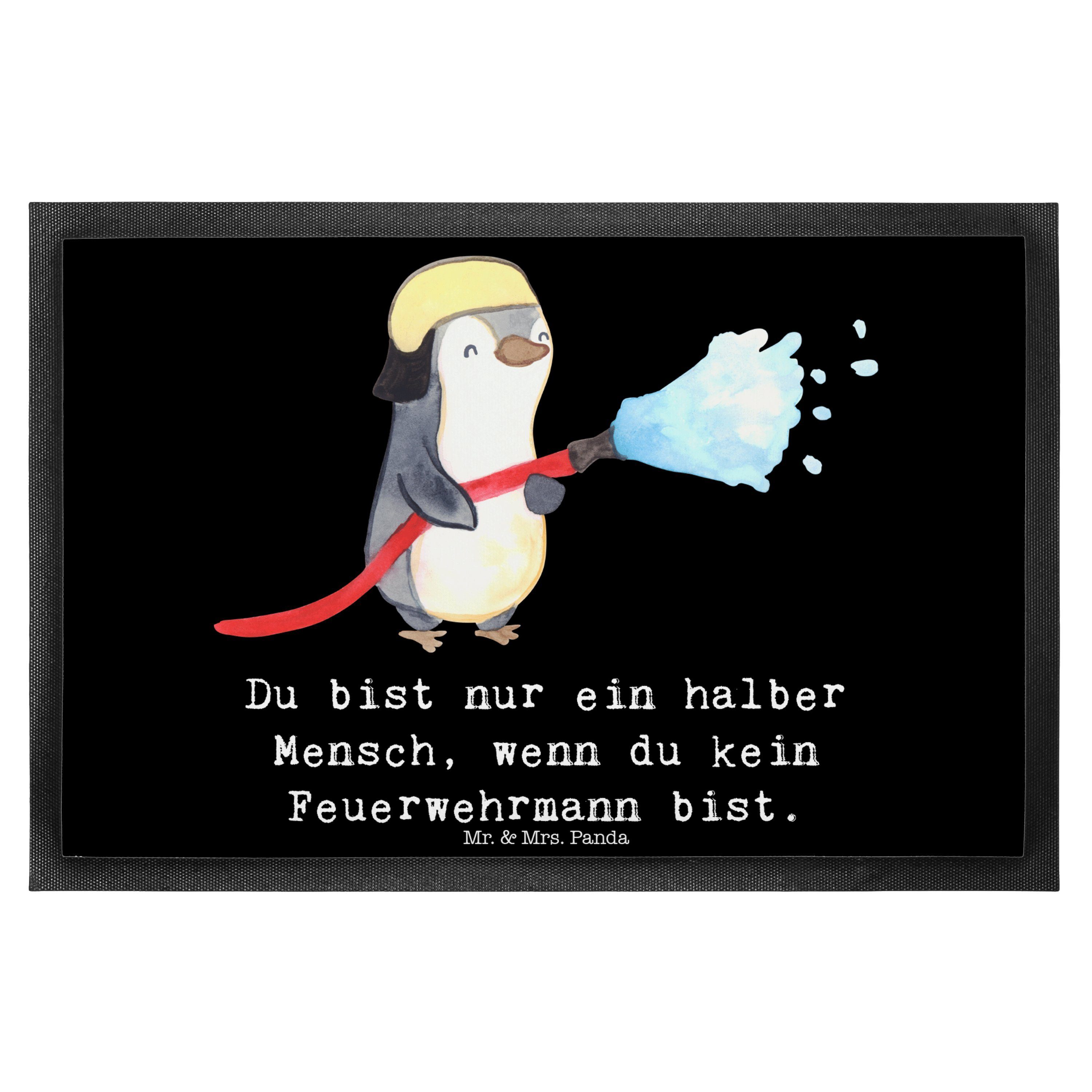 Mr. & Mrs. Panda Fußmatte Feuerwehrmann Herz, Gummimatte 40 x 60 cm, Schwarz, fußmatte, Schmutz, rechteckig, Höhe: 40 mm, Schmutzmatte Fußabstreifer Brandschutz