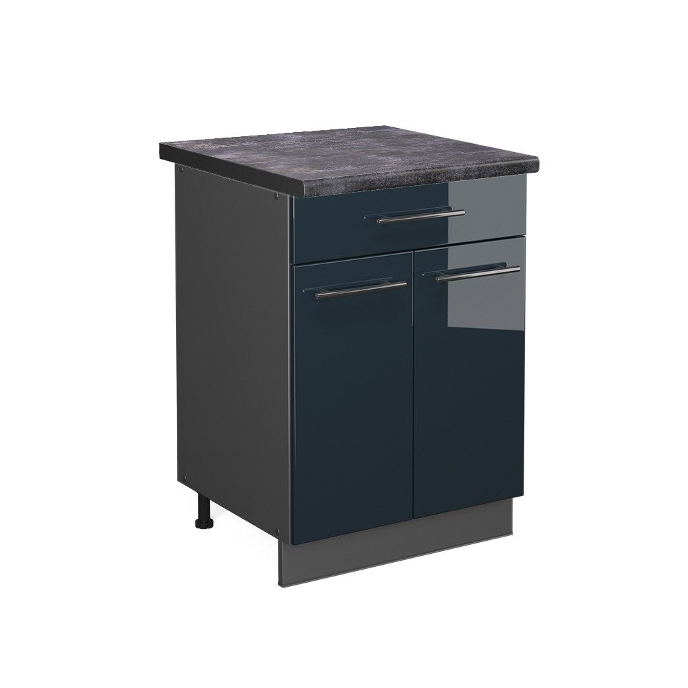 Vicco Unterschrank Fame-Line, Dunkelblau Hochglanz/Anthrazit, 80 cm, AP Eiche (1-St)