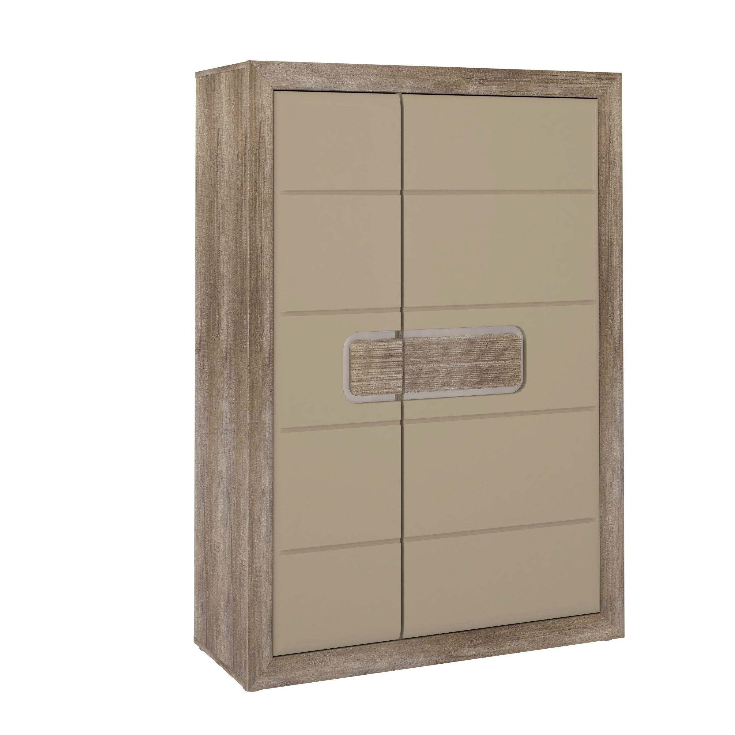 freiraum Highboard TIZANO, LED, in Eiche Antik Dekor / Beige Glanz - 108,8x155,4x41,3cm (BxHxT)