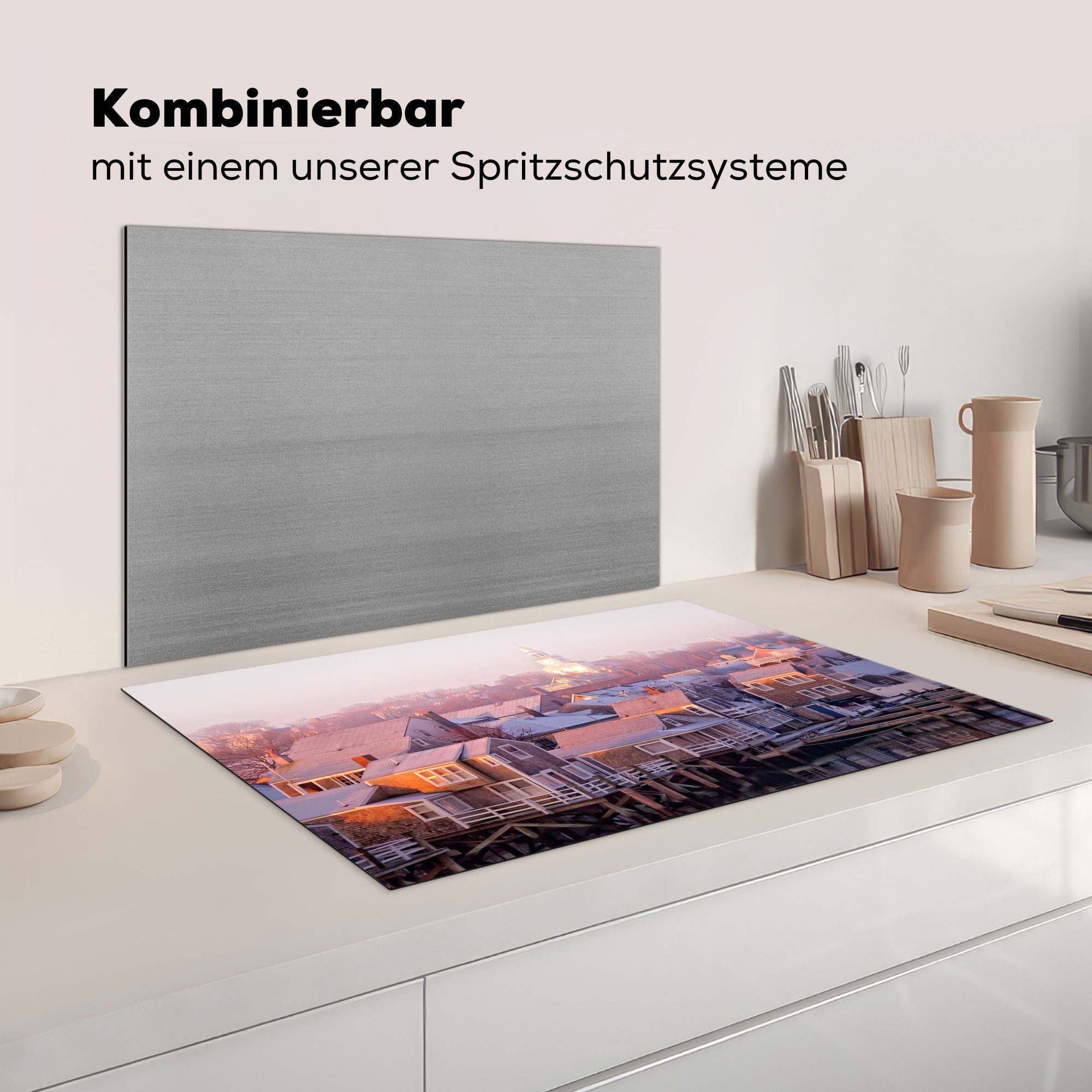 MuchoWow Herdblende-/Abdeckplatte Sonnenuntergang auf Schutz küche, Vinyl, Induktionskochfeld (1 tlg), die Ceranfeldabdeckung cm, 81x52 für Nantucket