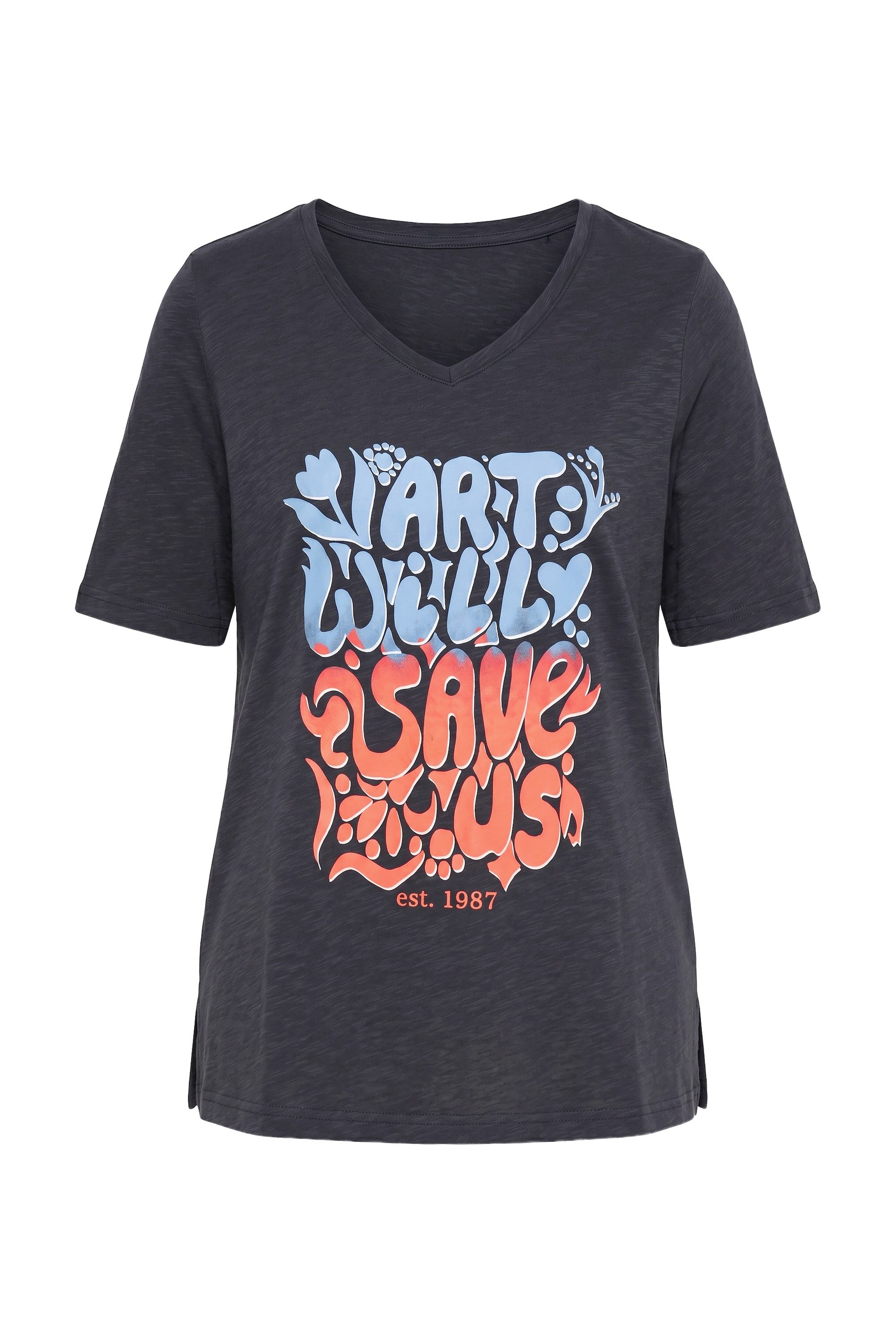 Ulla Popken T-Shirt T-Shirt Schriftmotiv Classic V-Ausschnitt Halbarm