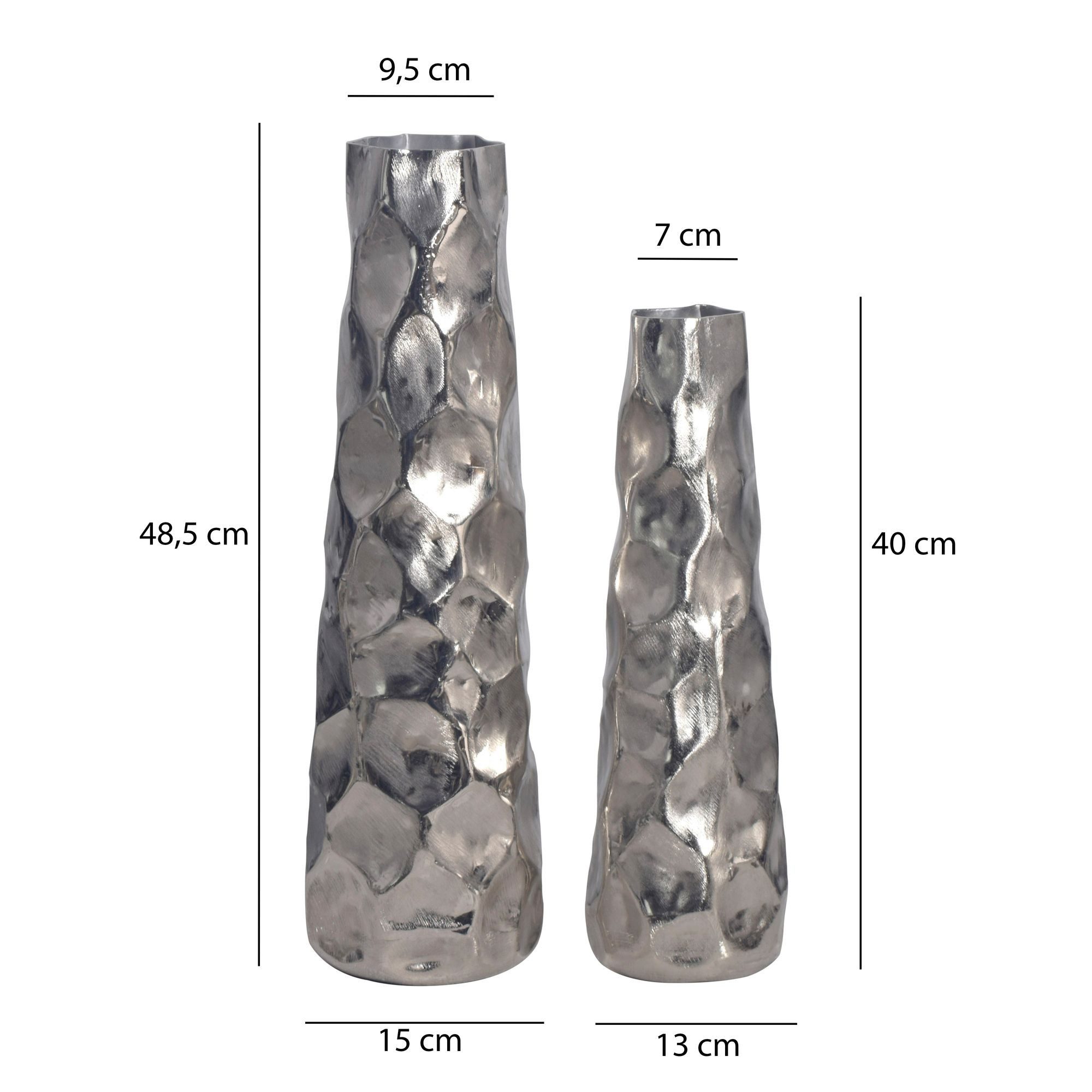 FINEBUY Dekovase FB65106 Vase 2er Set Blumenvase Aluminium Tischvase Hammerschlag (Vase 2er Set Aluminium Silber Modern Hammerschlag), Blumenvase 2-teilig, Tischvase Wohndeko Tischdeko