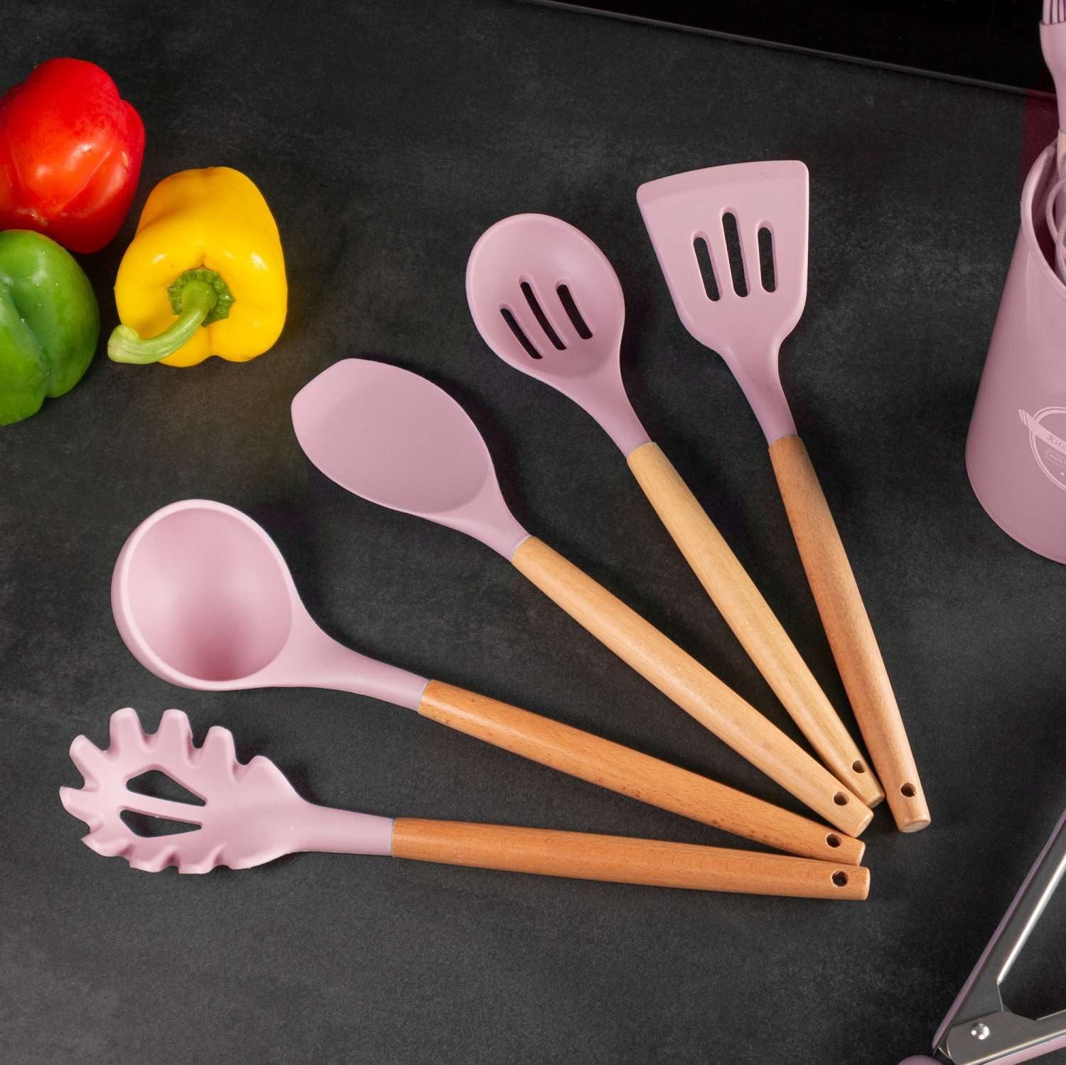 Intirilife Kochbesteck-Set (Set, 12-tlg., Set), Küchenutensilien Set Zange Schneebesen Pfannenwender Schöpfkelle