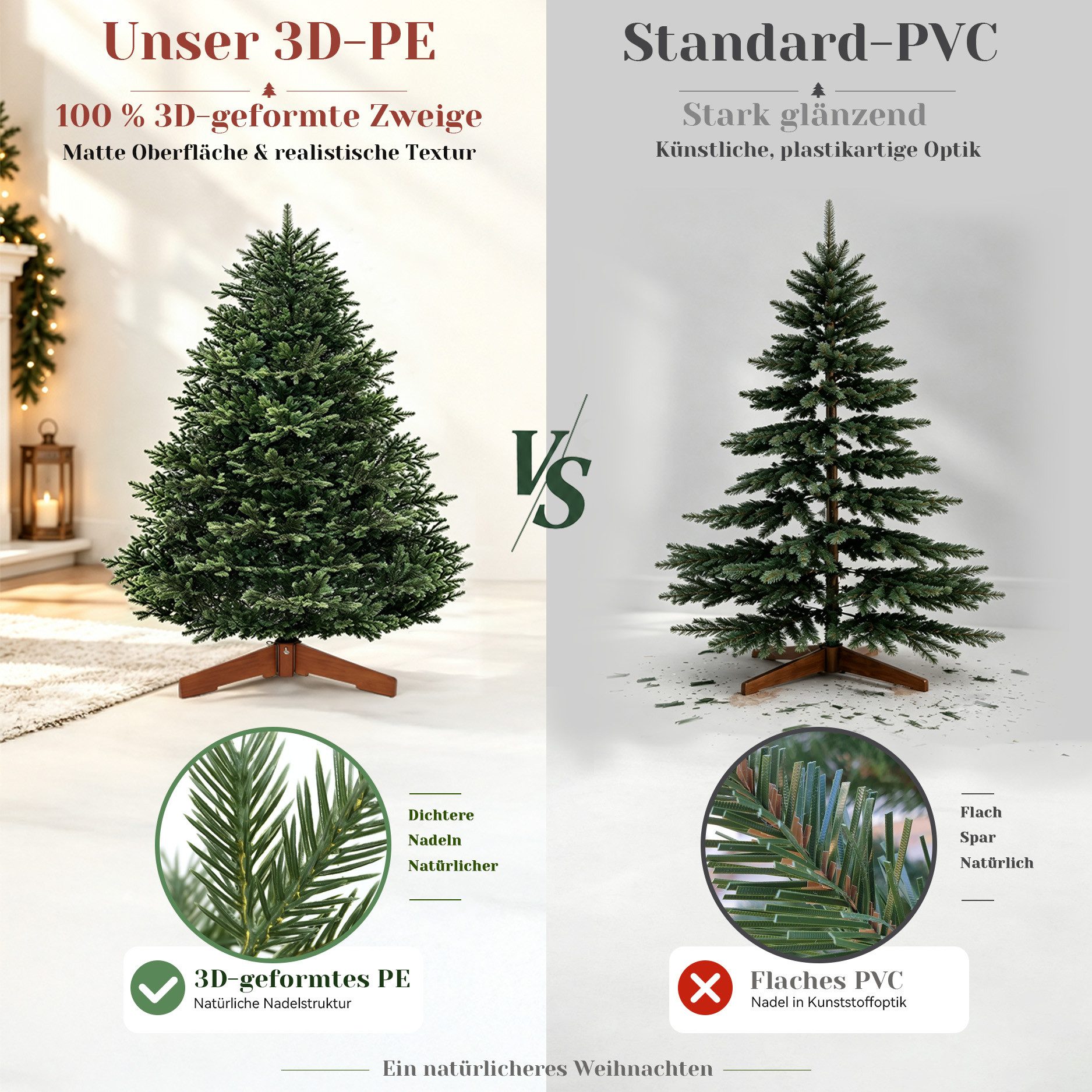 USOKYO Künstlicher Weihnachtsbaum 100 % PE [1,2m/1,8 m/2,1 m] - Naturgetreue Nordmanntanne, Tannenbaum, Premium Weihnachtsbaum mit Holzständer, Klappsystem & la – Bild 2 von 5