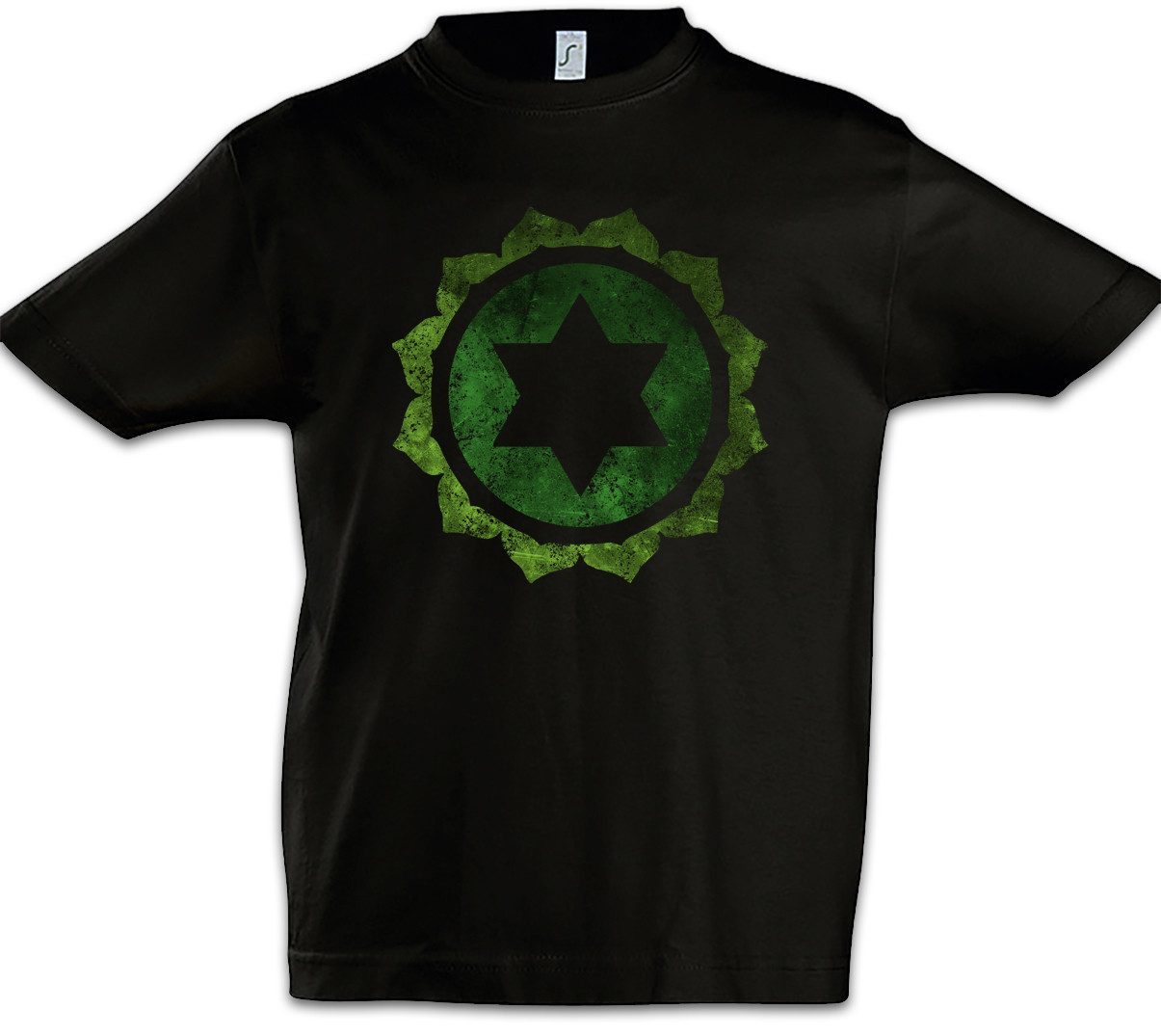 Print-Shirt Chakra Anahata Kinder T-Shirt Herz Herzchakra zwölf Blätter Mystik