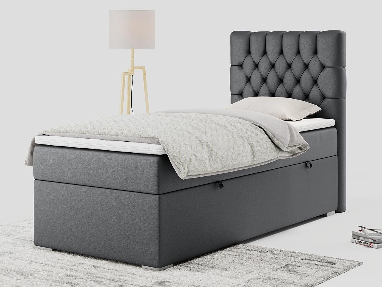 MKS MÖBEL Boxspringbett PERA, Polsterbett mit Kopfstütze, gepolsterte Kopfstütze, Einzelbett, 90x200