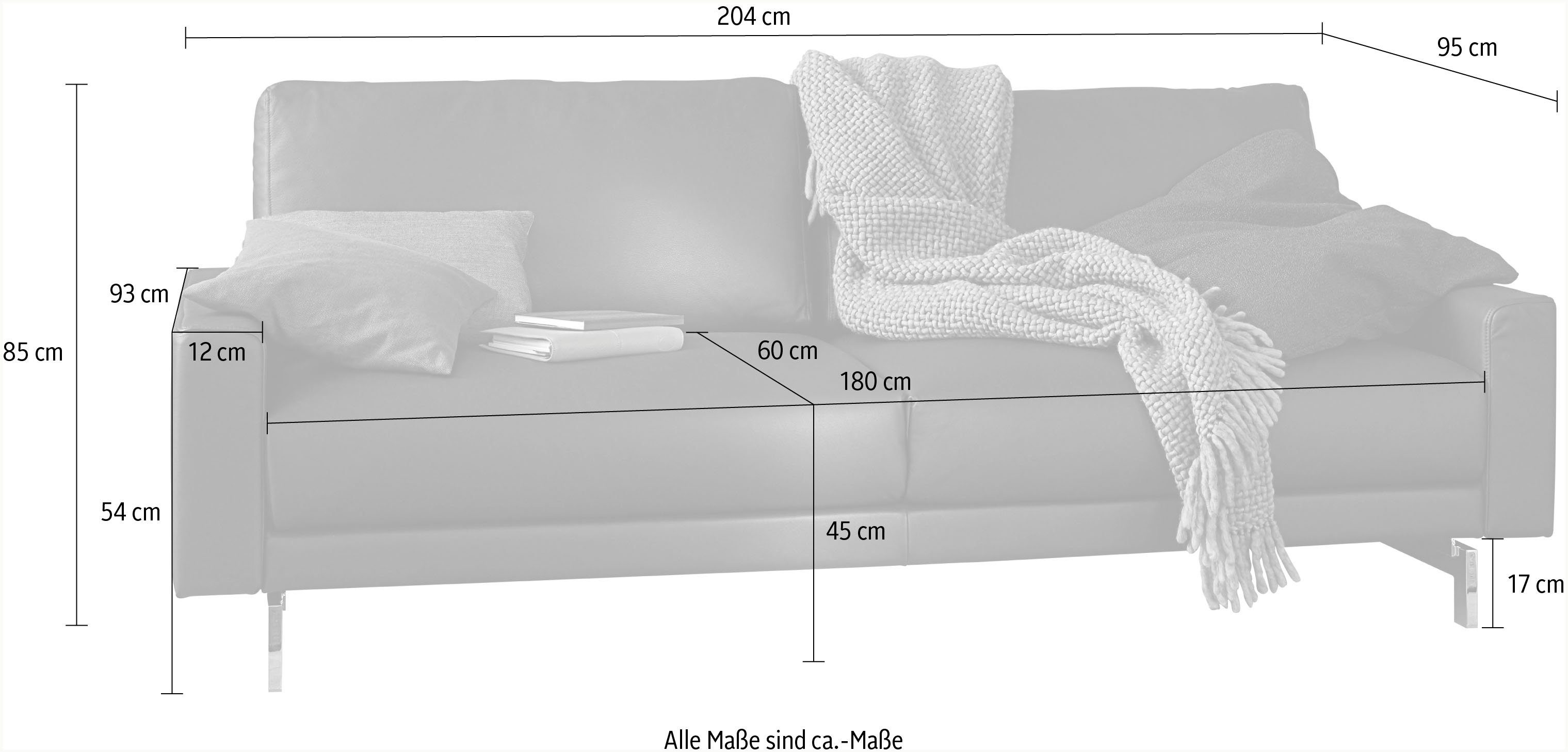 3-Sitzer niedrig, sofa hs.450, glänzend, cm hülsta 204 Armlehne chromfarben Fuß Breite