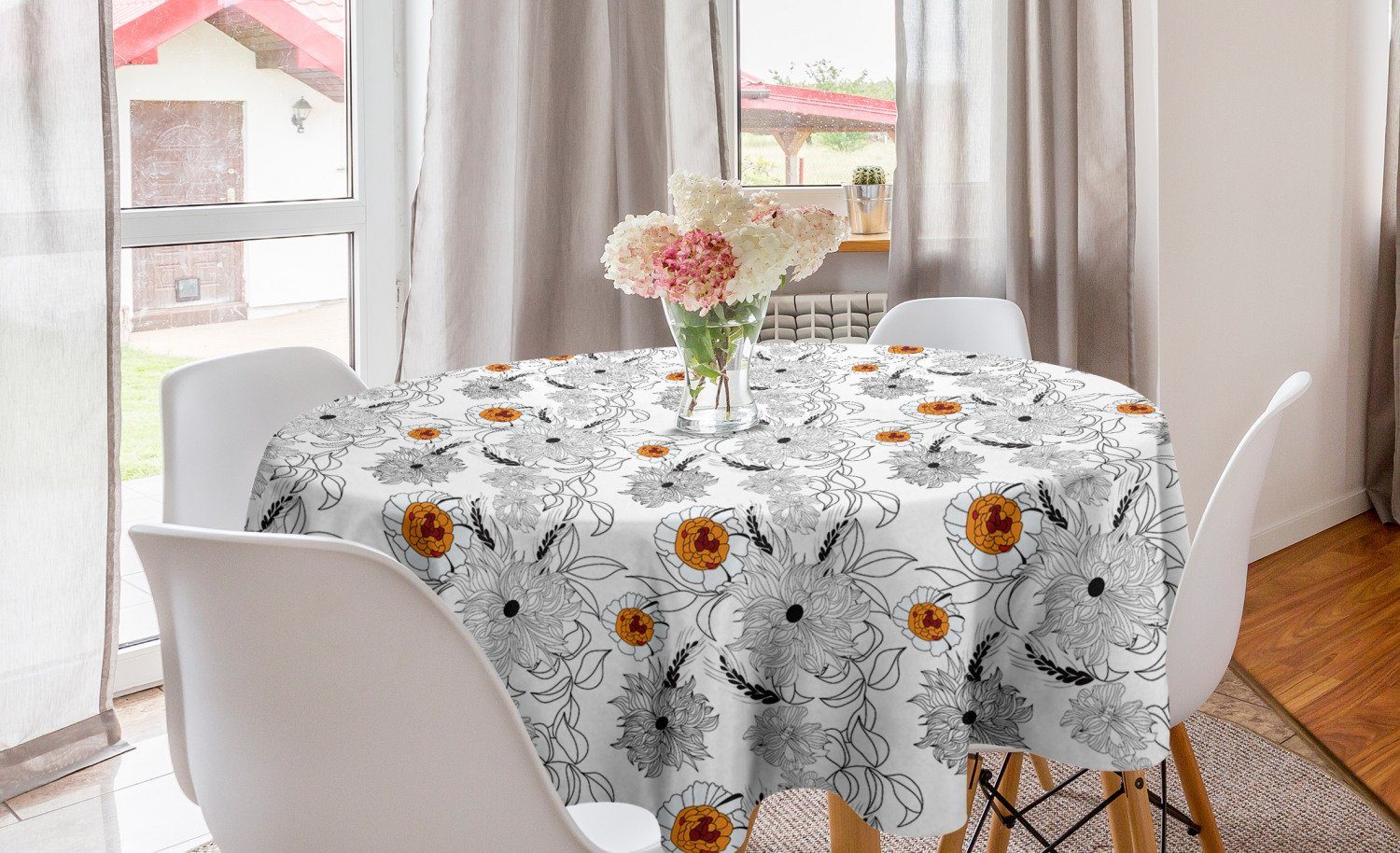 Abakuhaus Tischdecke Kreis Tischdecke Abdeckung für Esszimmer Küche Dekoration, Blumen Blütenblätter Wachstum