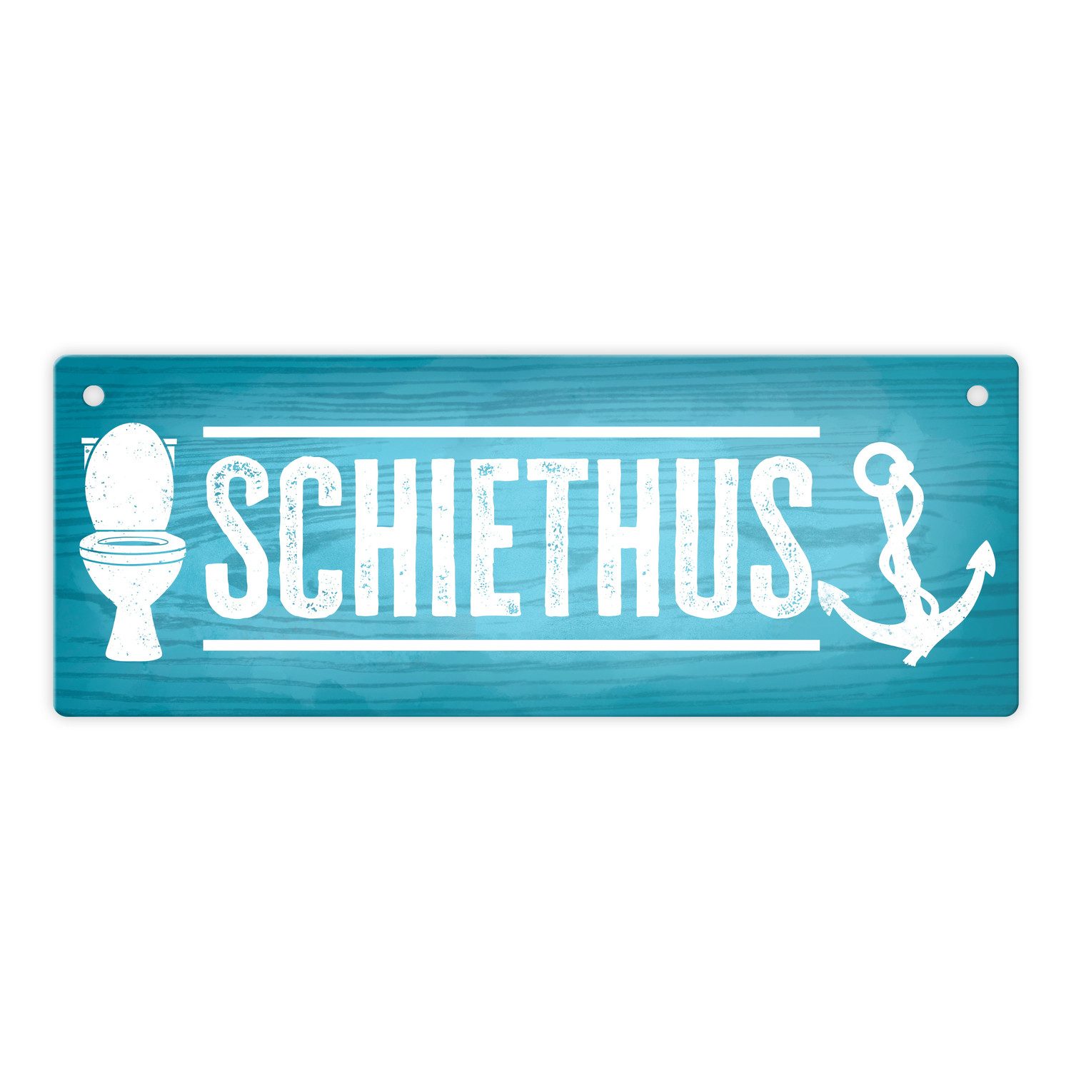 Metallschild Schiethus Plattdeutsch Metallschild für die Toilette in blau