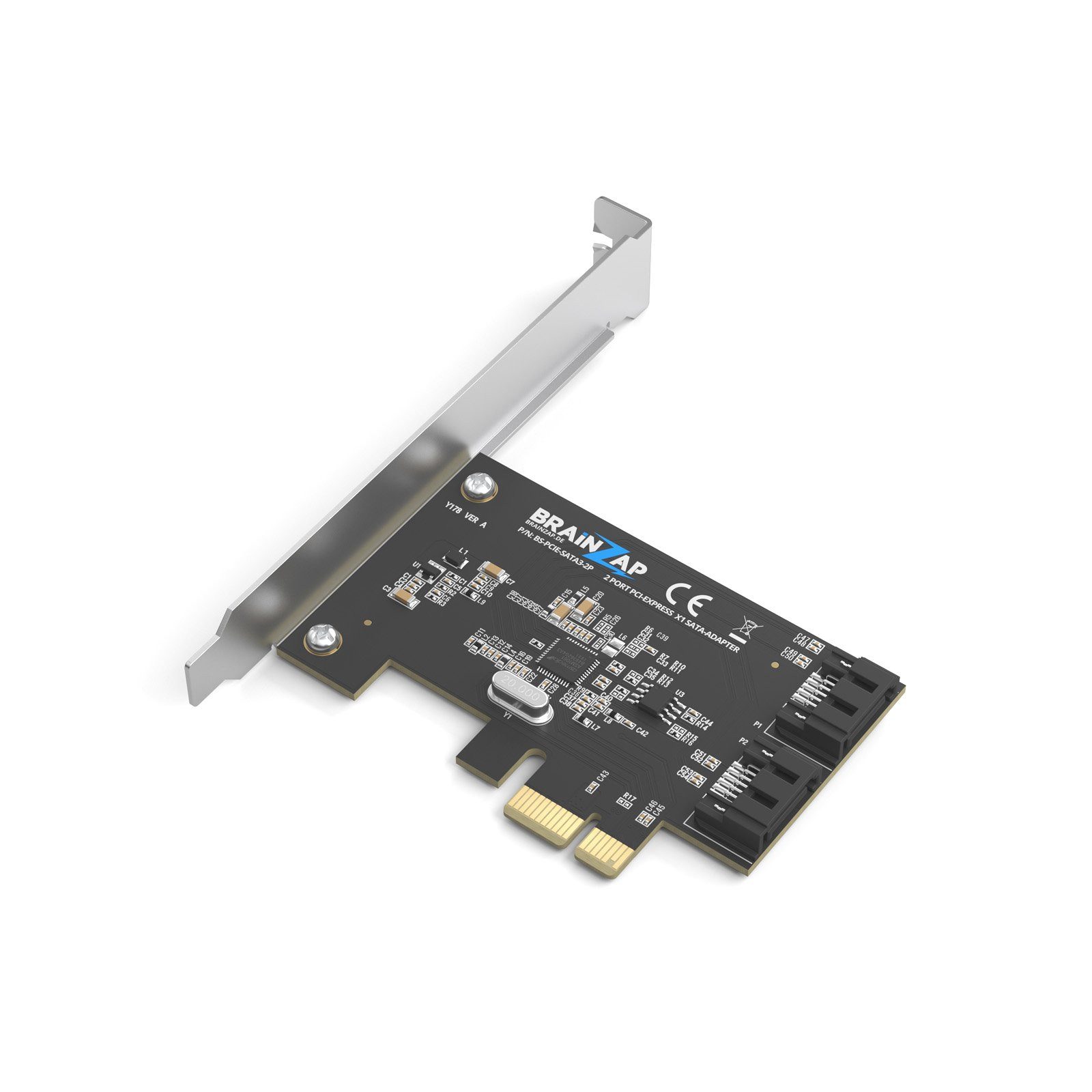 BRAINZAP 2-Port SATA PCIe Controller Modulkarte PCI-Express zu SATA, 2x SATA III 6 Gb/s, PCIe x1