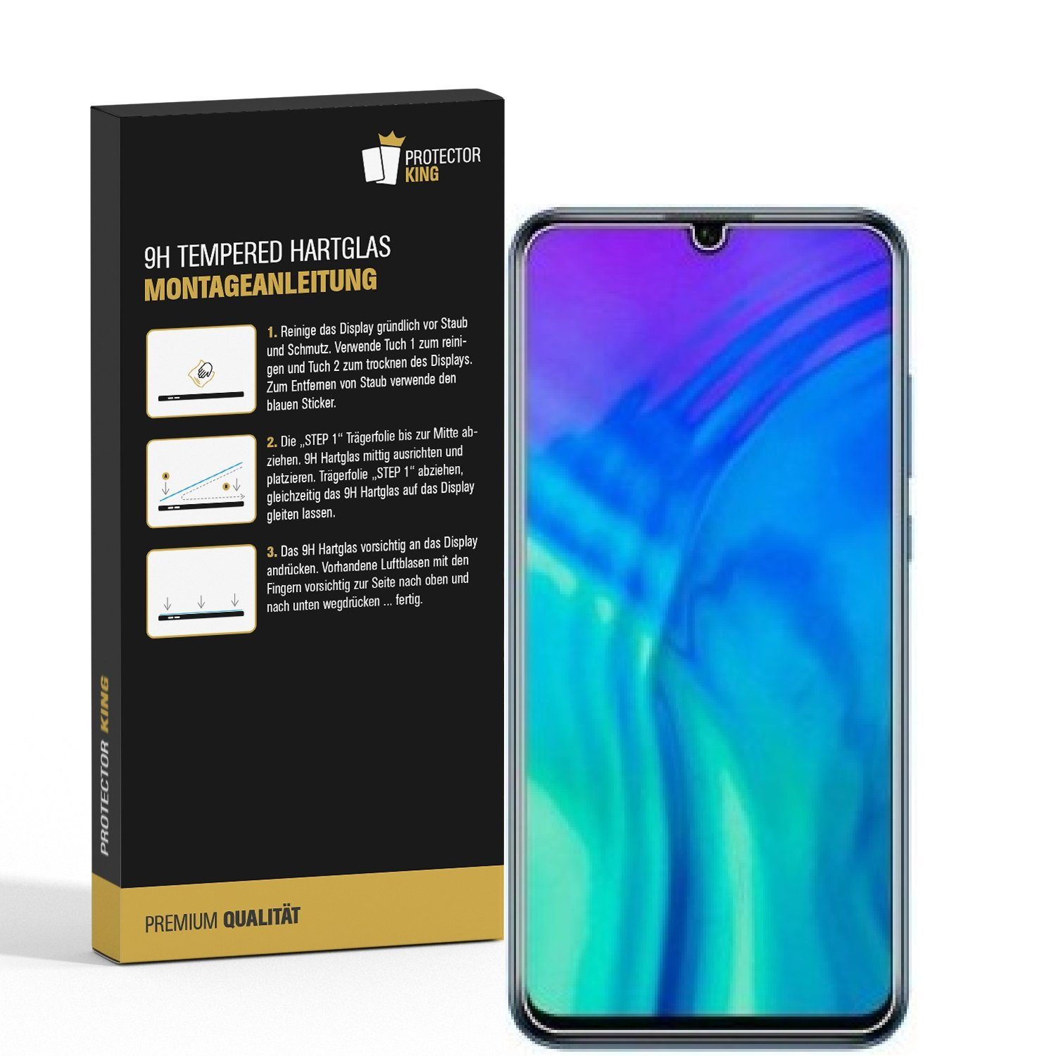 Protectorking Schutzfolie 3x 9H Hartglasfolie für Huawei Honor 20 Lite Panzerfolie Displayschutz, (3-Stück), Displayschutzglas, Schutzglas Echtglas Tempered 9H Härte HD-KLAR