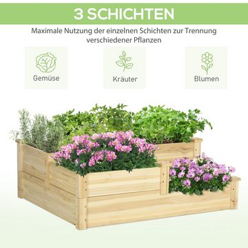 Outsunny Hochbeet 3-stufige PflanzenbeetHochbeet (Pflanzenbeet, 1 St., Pflanzentreppe), für Balkon, Garten Tannenholz