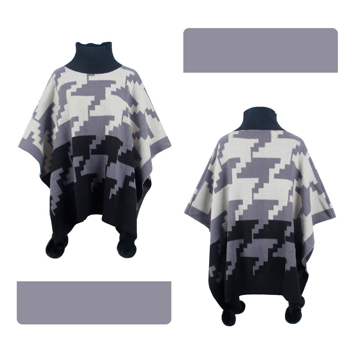 Strickponcho Damen Strickponcho mit Kragen, Winter warme Schal Pullover