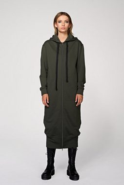 ILAY Lit Kapuzensweatjacke Langer Kapuzen- Sweatmantel, Olive Kapuze mit Tunnelzug und Labelband