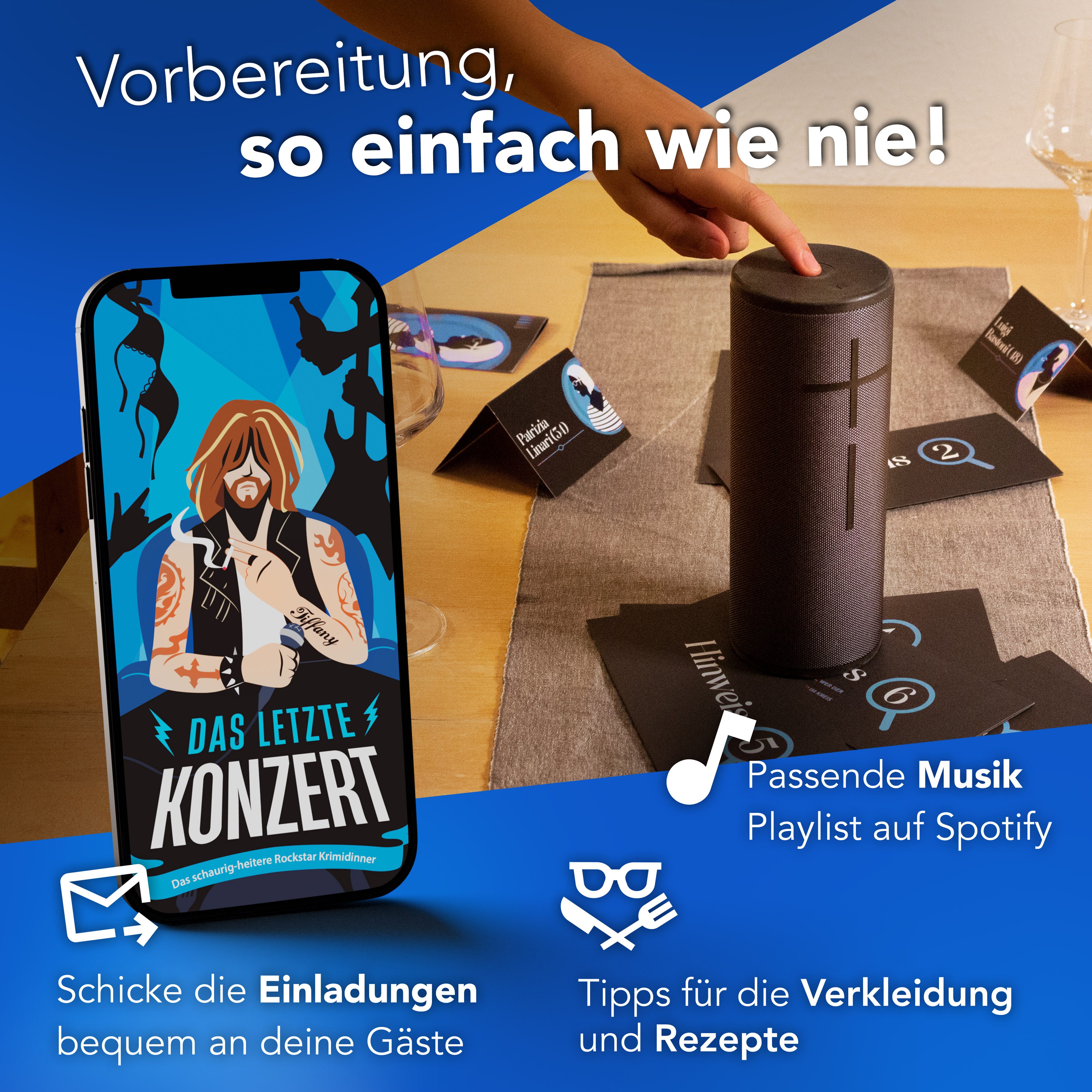 CRIMECASES Hörbuch Krimidinner Das letzte Konzert, (Mordfall lösen Spiel, Krimi Spiel), Krimi Dinner für 6-8 Personen, Mörderische Dinnerparty ab 14 J.